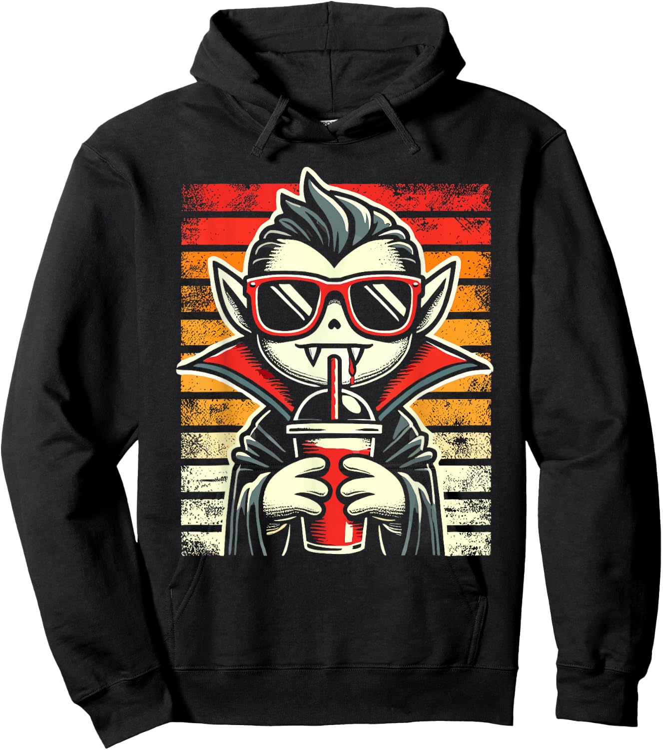 Retro Hipster Vampire with Smoothie Halloween Funny Vampire Hoodie - Hoodie | Black