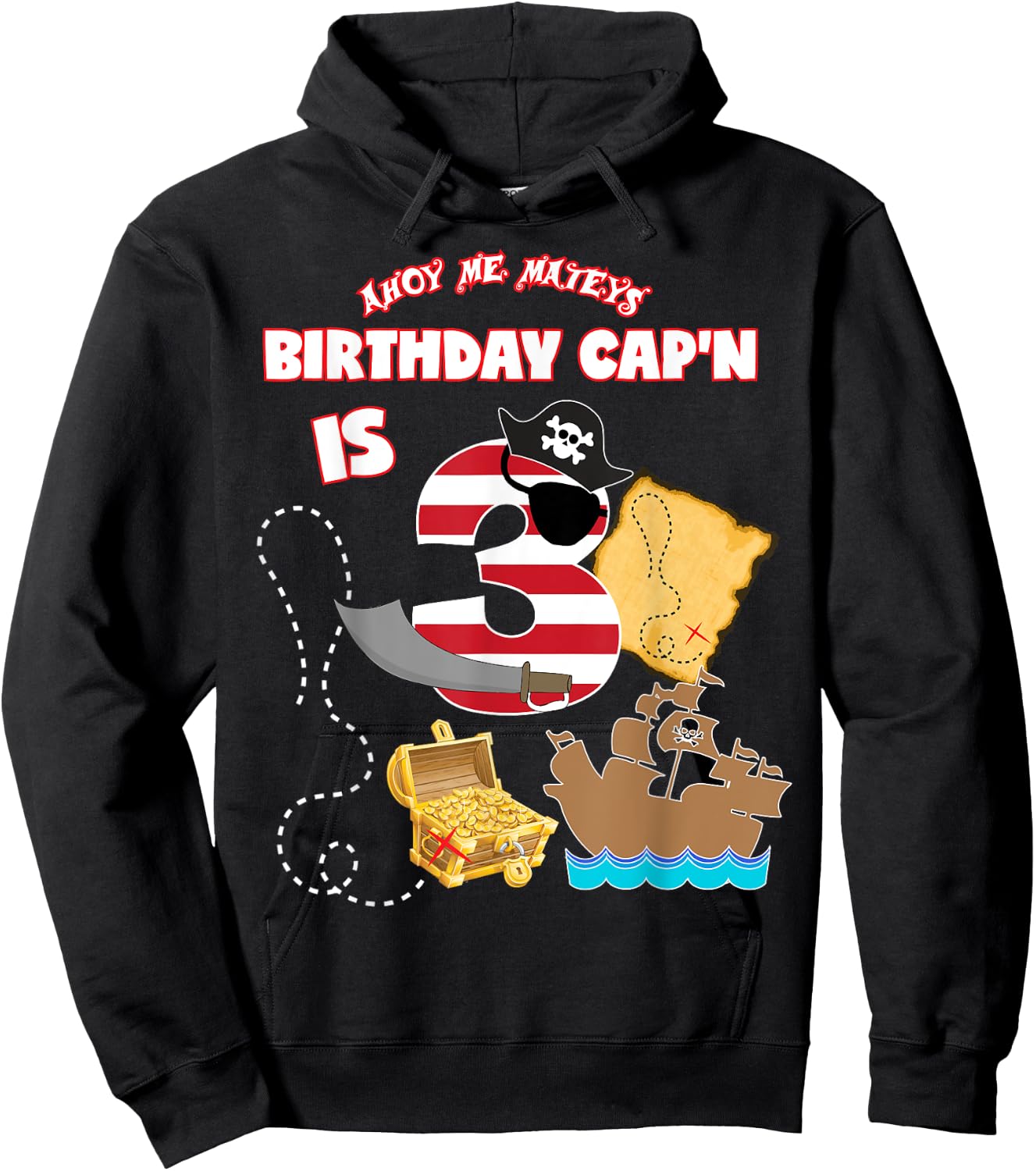 Pirate Birthday Shirt For Boys Age 3 Three Pirate Theme Hoodie - Hoodie | Black