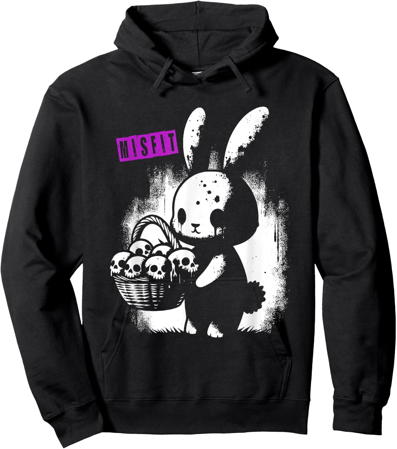 Zombie Bunny With Skull Basket - Cute Creepy Halloween Lover Hoodie - Hoodie | Black