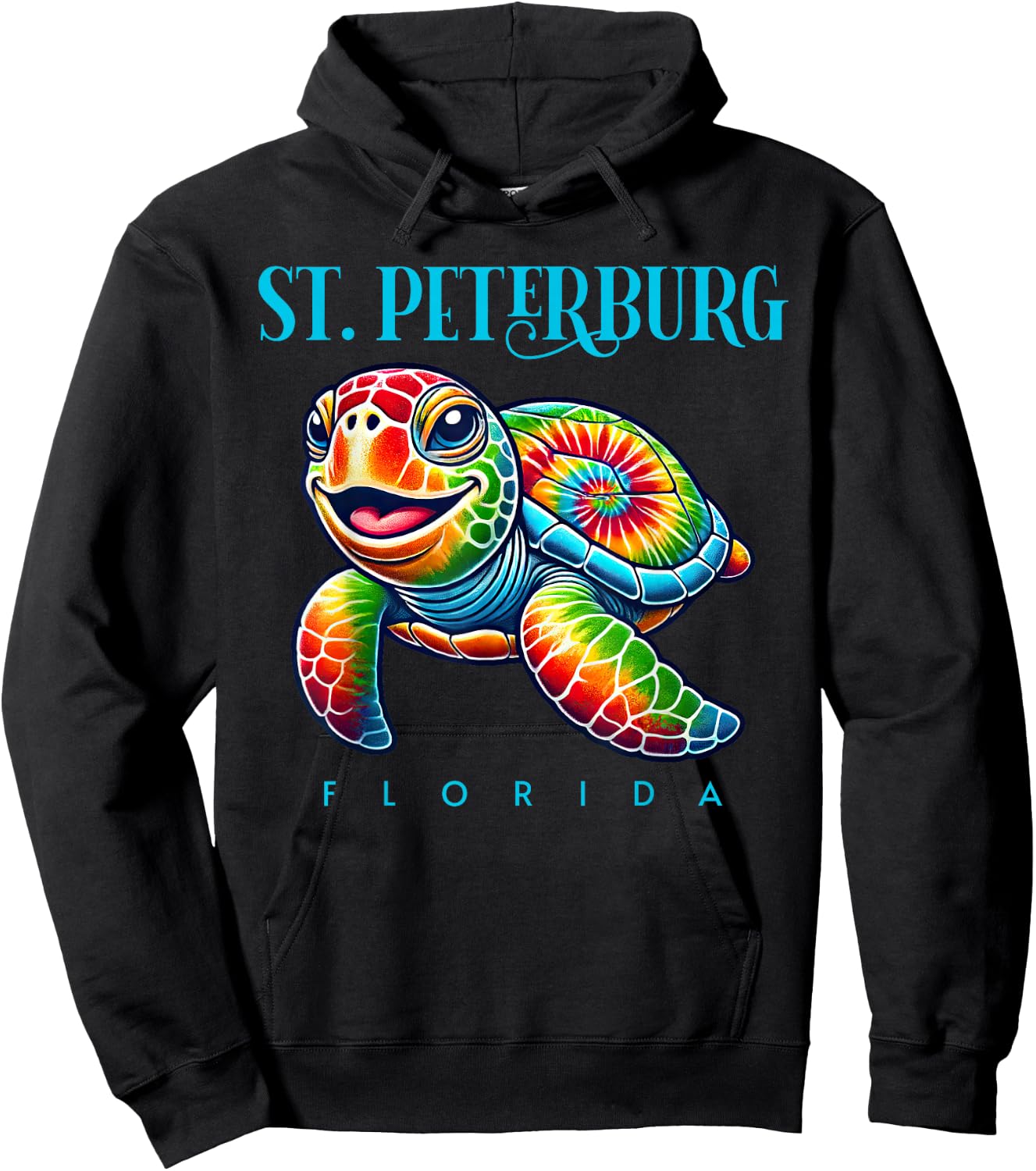 Saint Petersburg Florida Smiling Tie Dye Sea Turtle Hoodie - Hoodie | Black