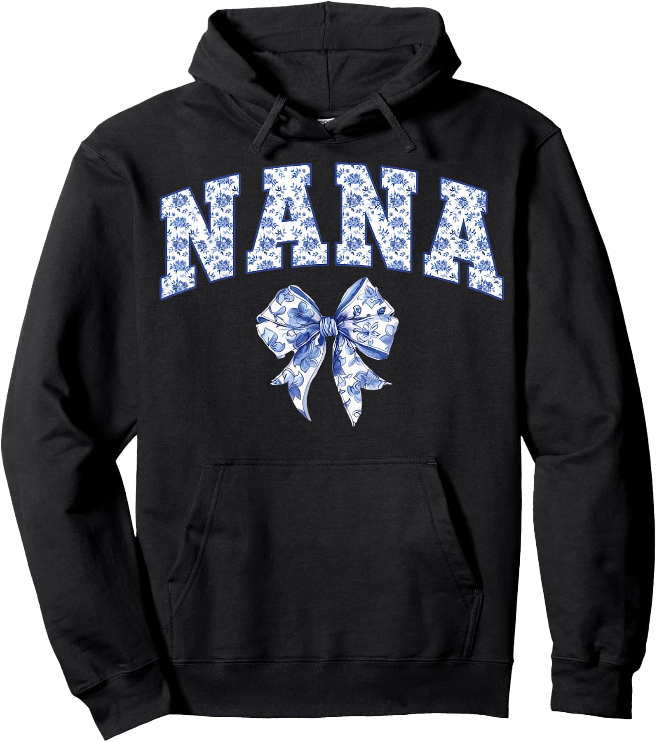 Nana Coquette Toile Blue Bow Floral Family Matching Hoodie - Hoodie | Black