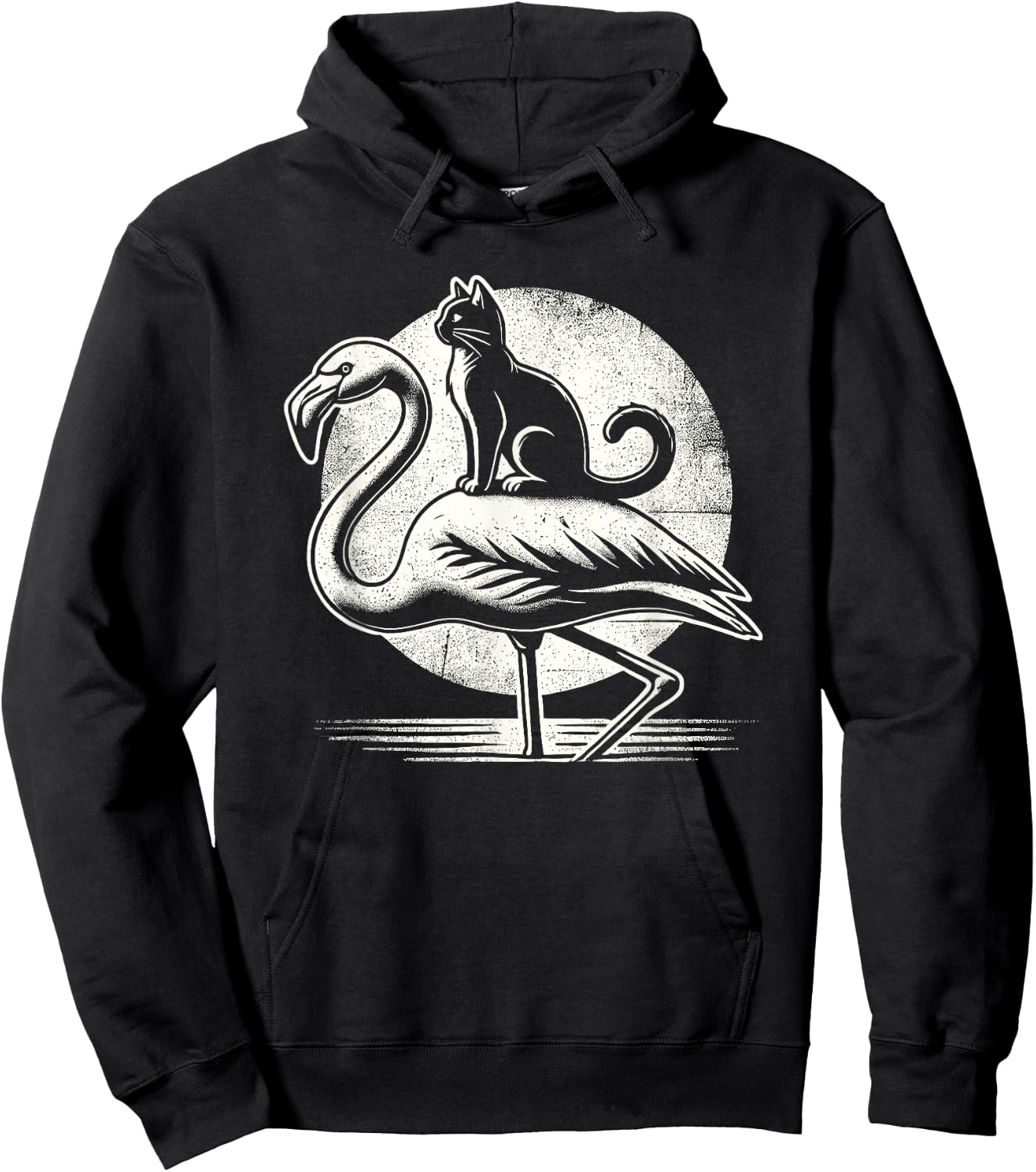 Cat Riding a Flamingo Funny Hoodie - Hoodie | Black