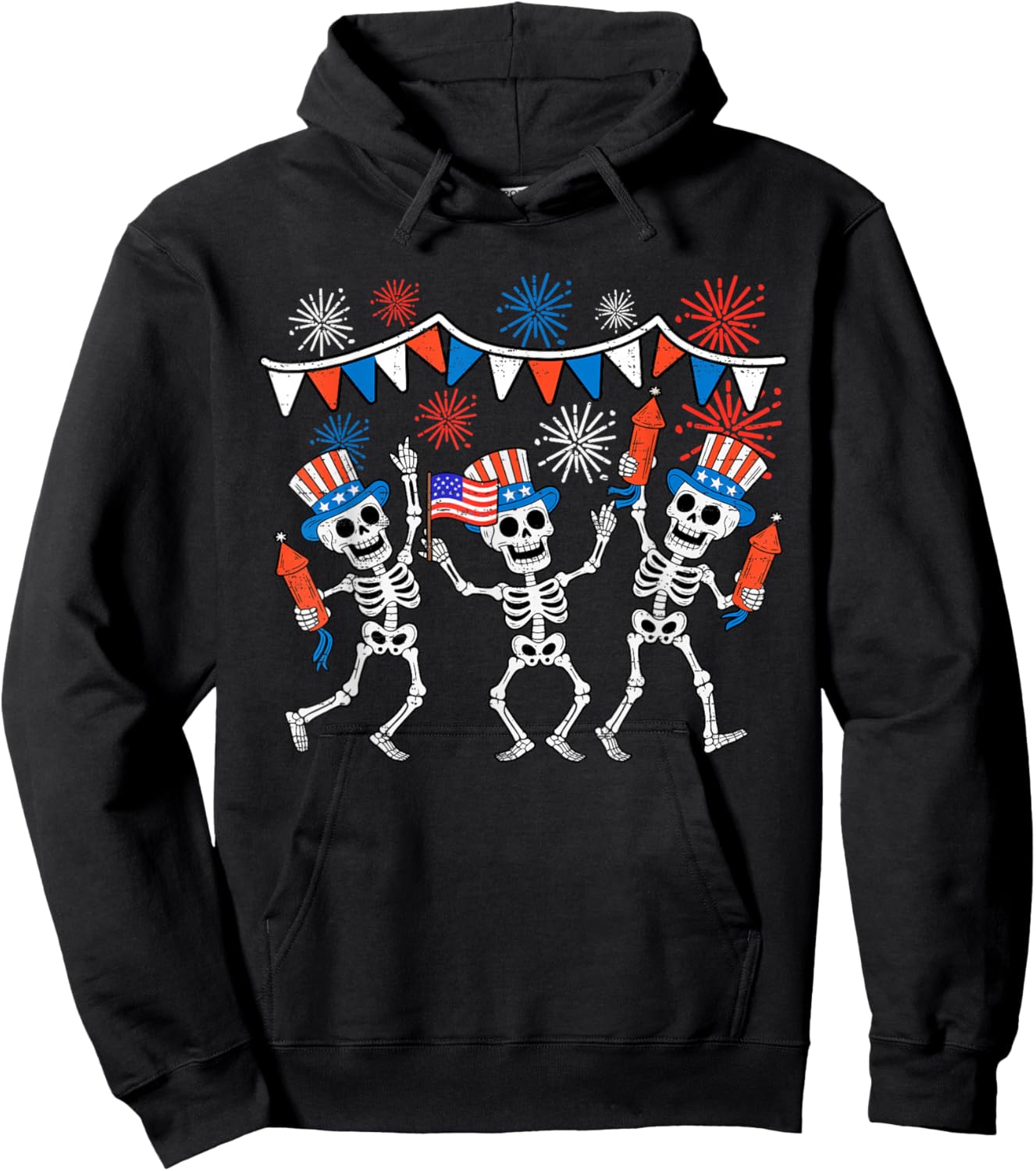 Dancing Skeletons American Flag USA Funny 4th Of July Fourth Hoodie - Hoodie | Black