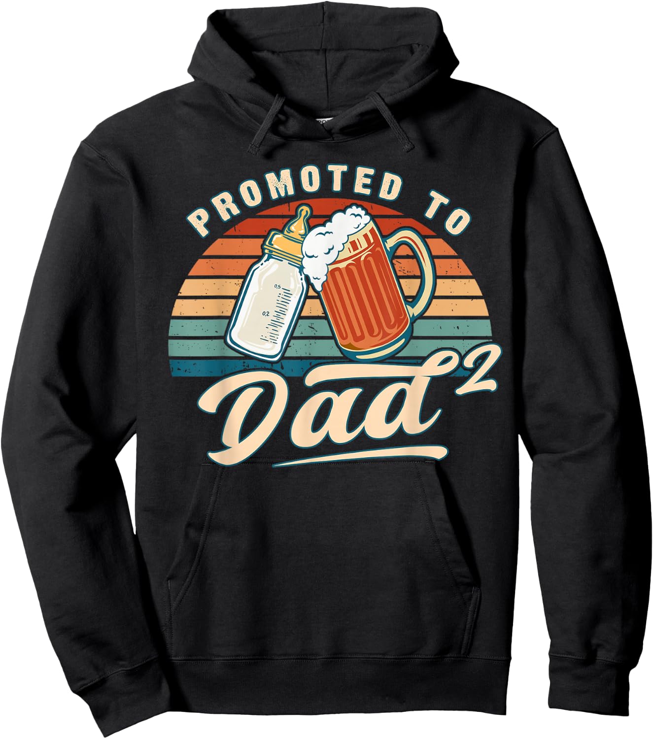 Promoted to Dad of 2 Retro Baby Reveal Idea Hoodie - Hoodie | Black