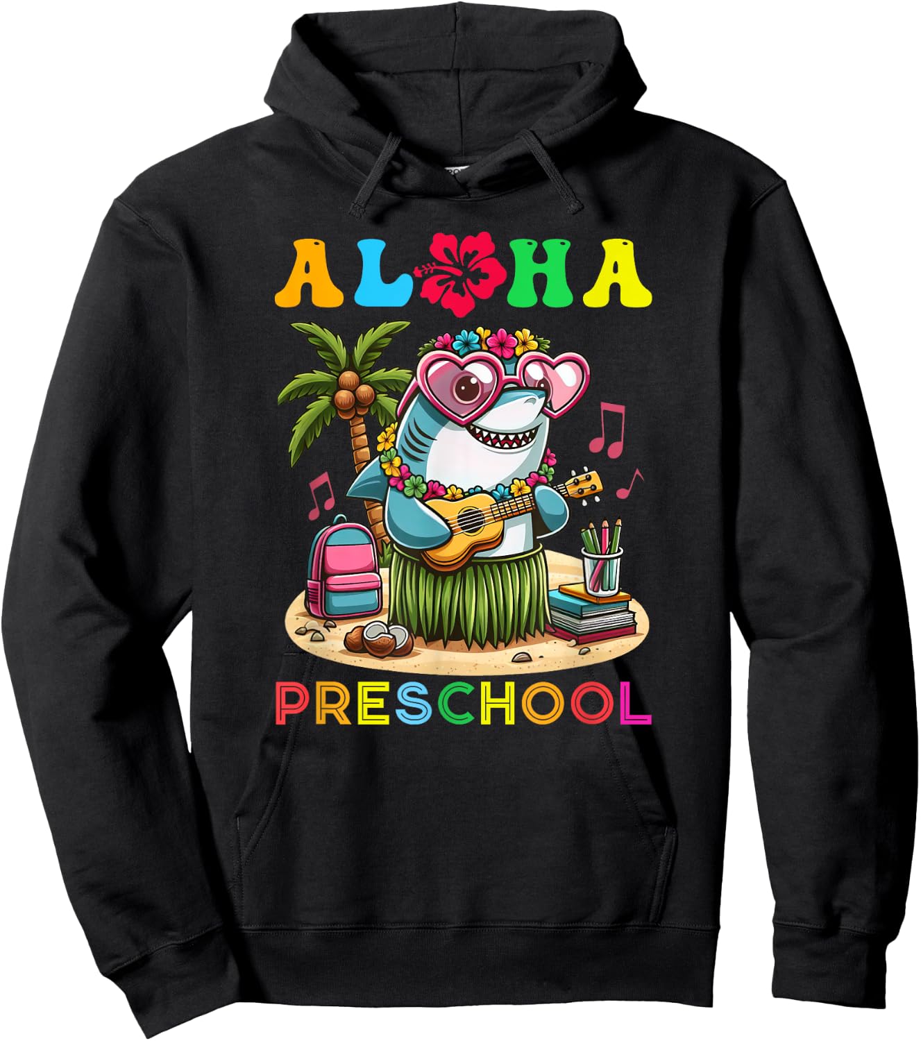 Aloha Preschool Shark Hawaii Back to School Kids Girl Hoodie - Hoodie | Black
