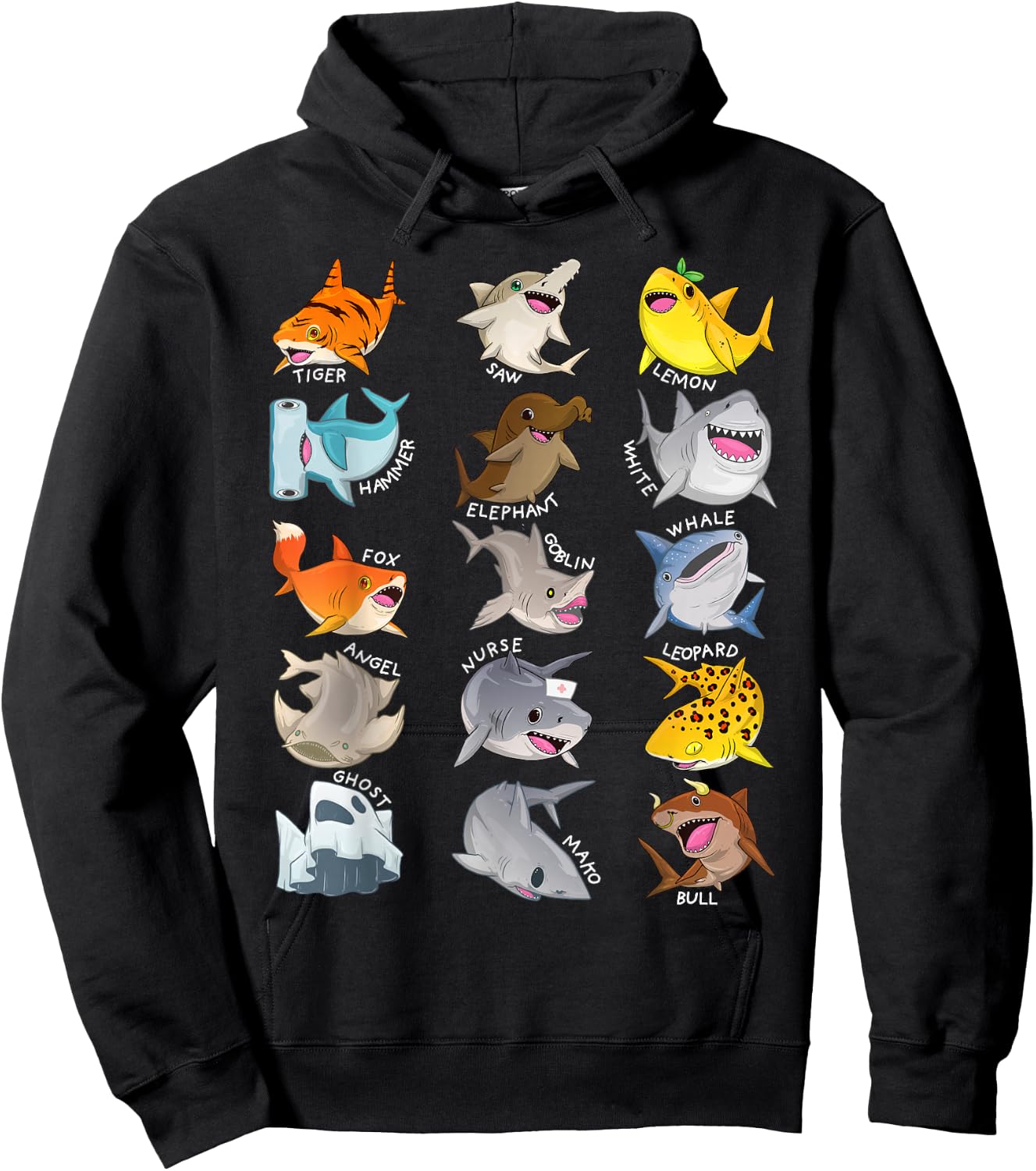 Shark Shirt Cute Types Of Sharks Marine Biology Funny Shark Hoodie - Hoodie | Black