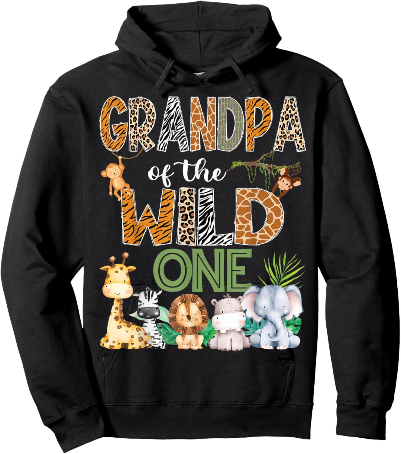 Grandpa Of The Wild One 1St Birthday Safari Zoo Jungle Hoodie - Hoodie | Black