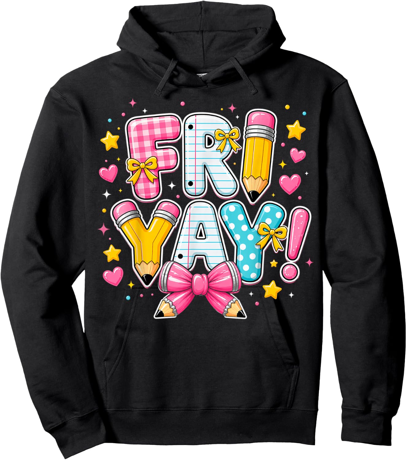 Happy Fri-Yay Friday Coquette Bow Teacher Back to School Hoodie - Hoodie | Black