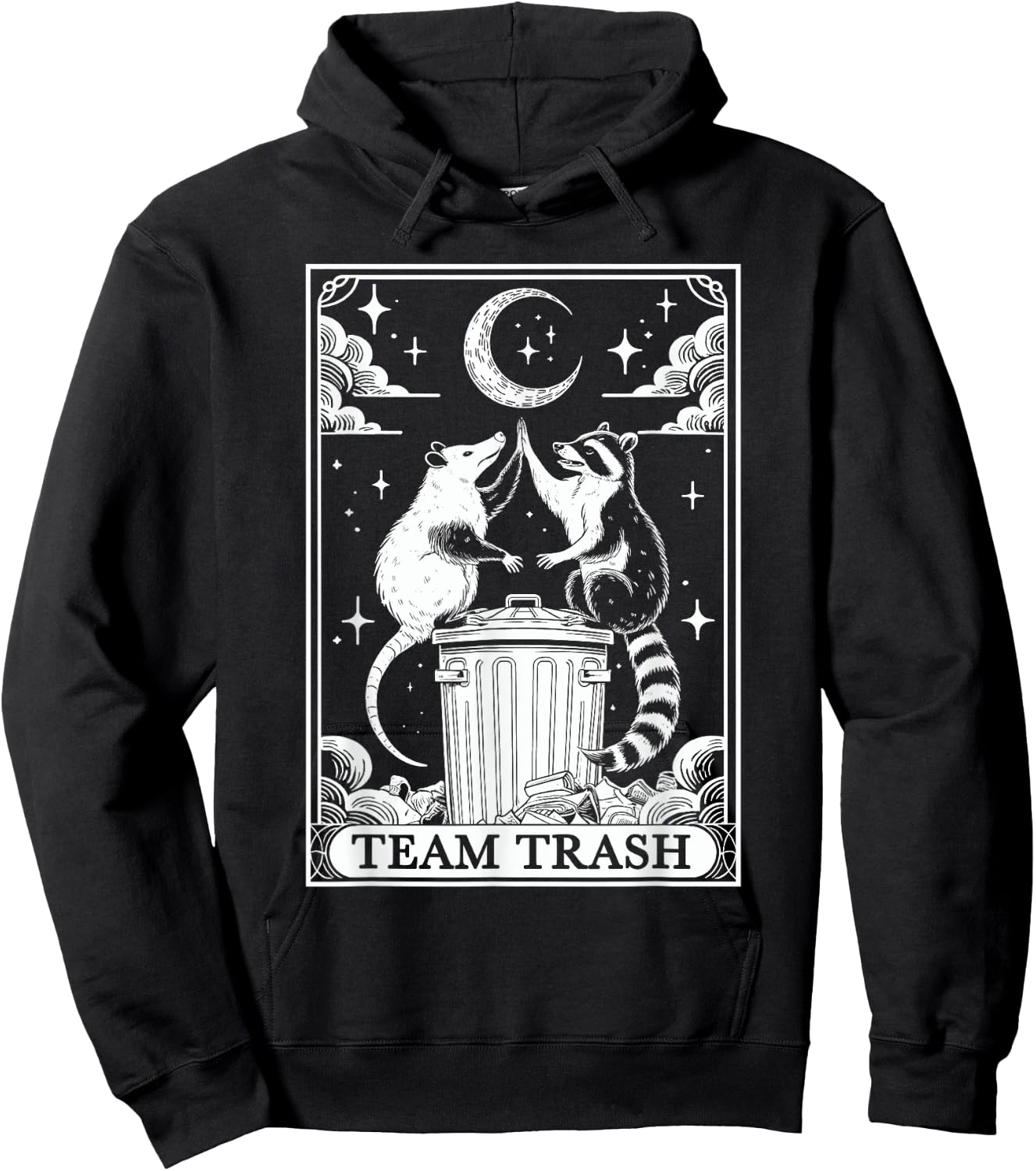 Tarot Card Vintage Team Trash Crescent Moon Opossum Raccoon Hoodie - Hoodie | Black