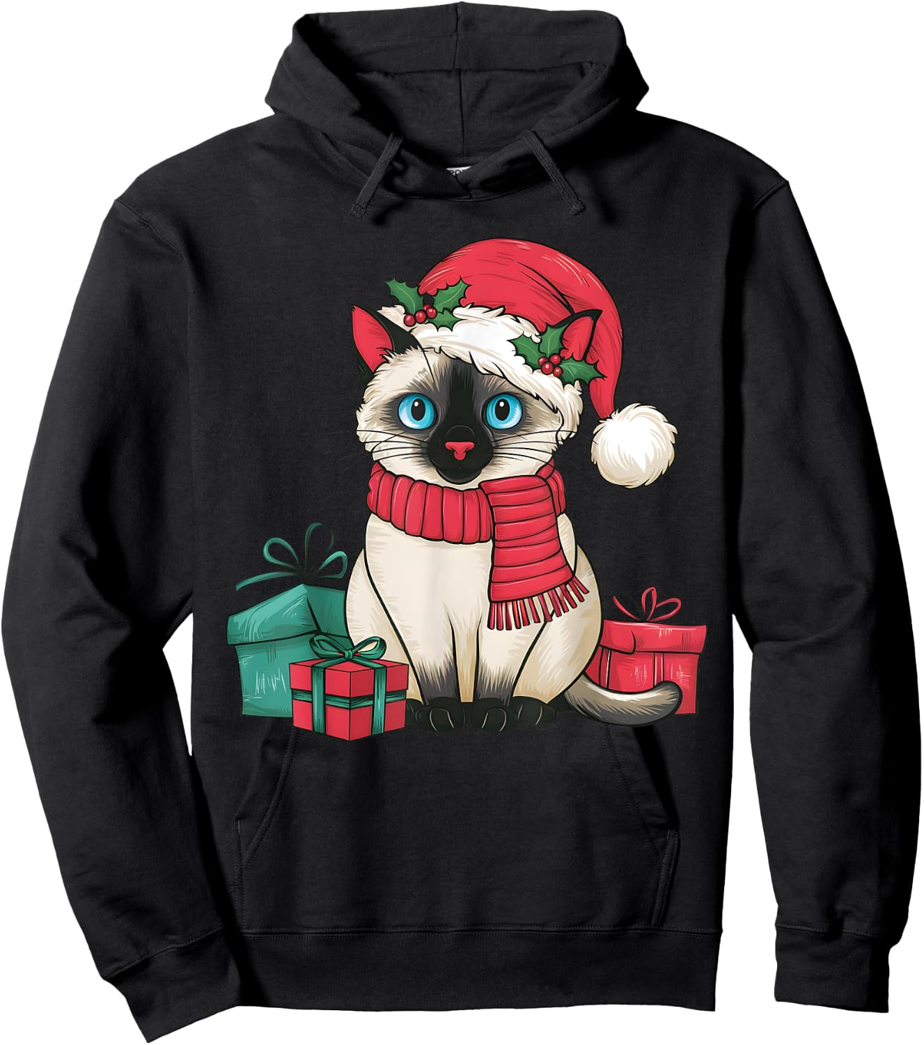 Siamese Cat Xmas Holiday Santa Siamese Cat Christmas Men Women Kids Hoodie - Hoodie | Black