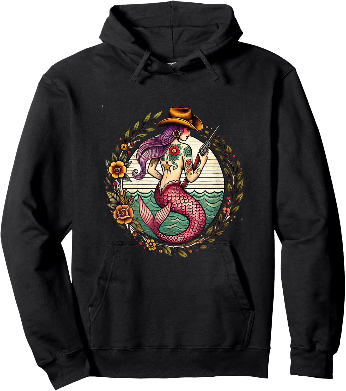 Art Nouveau Cowgirl Mermaid illustration Hoodie - Hoodie | Black