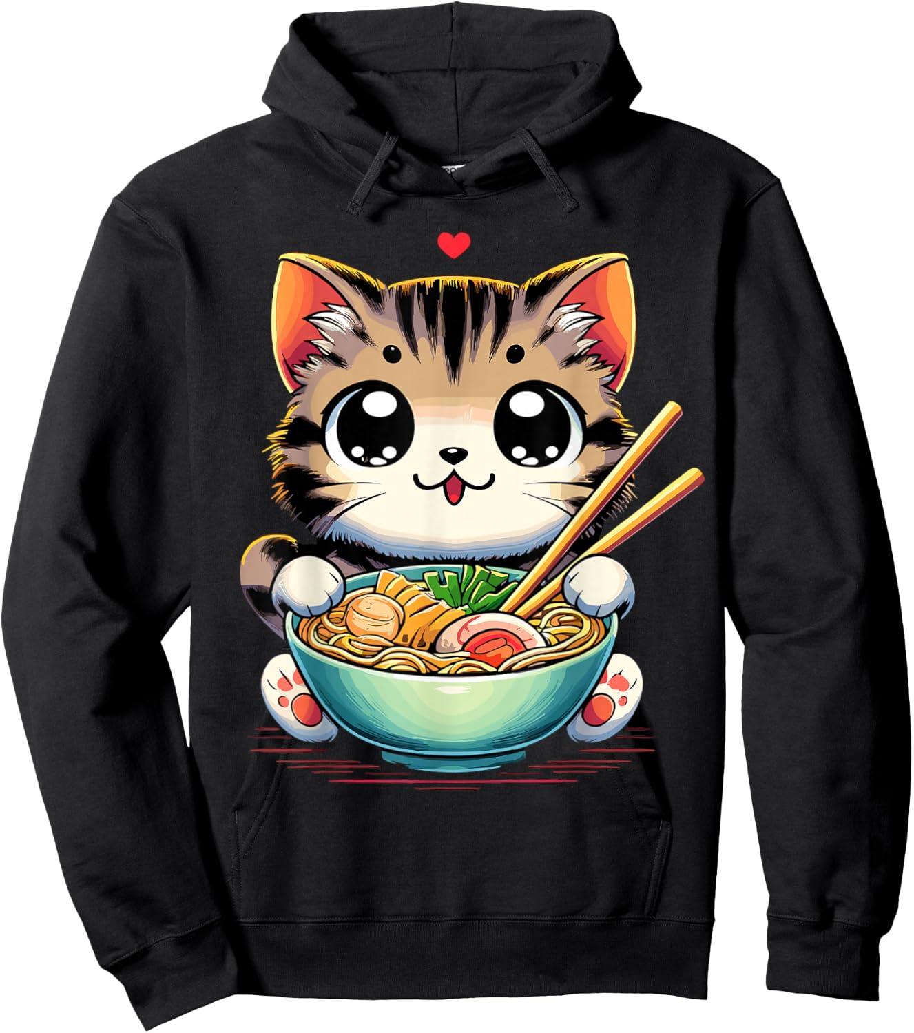 Cat Ramen Noodles Anime Kawaii Japanese Cat Hoodie - Hoodie | Black