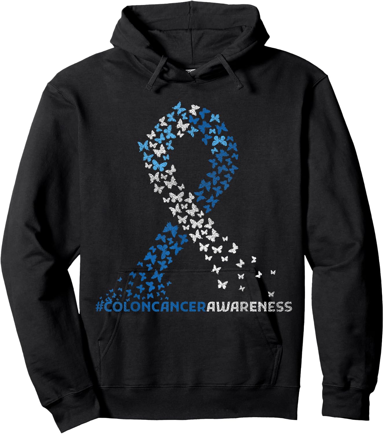Colorectal Cancer Apparel Colon Cancer Awareness Colonoscopy Blue Ribbon Butterflies Hoodie - Hoodie | Black