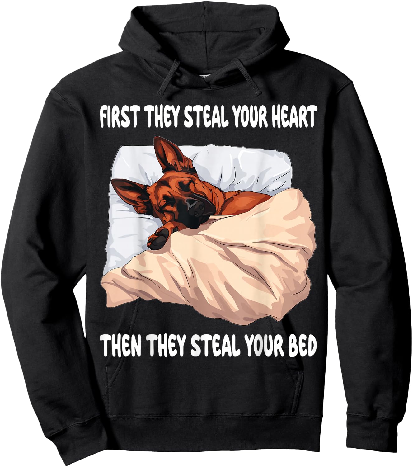 Belgian Malinois Sleeping Pajamas Nightgown Hoodie - Hoodie | Black
