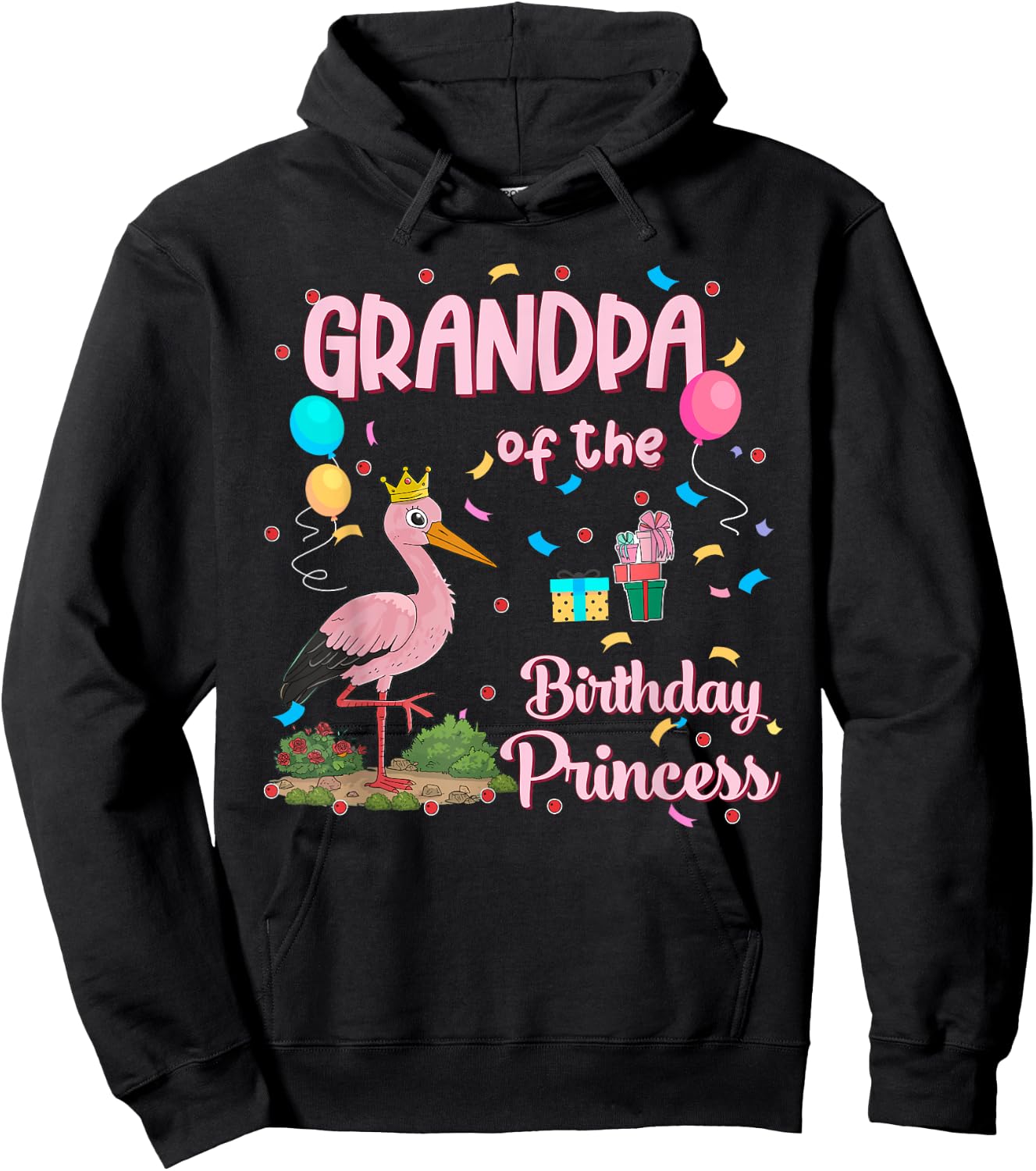 Grandpa of the Birthday Princess Pink Flamingo Party Squad Hoodie - Hoodie | Black