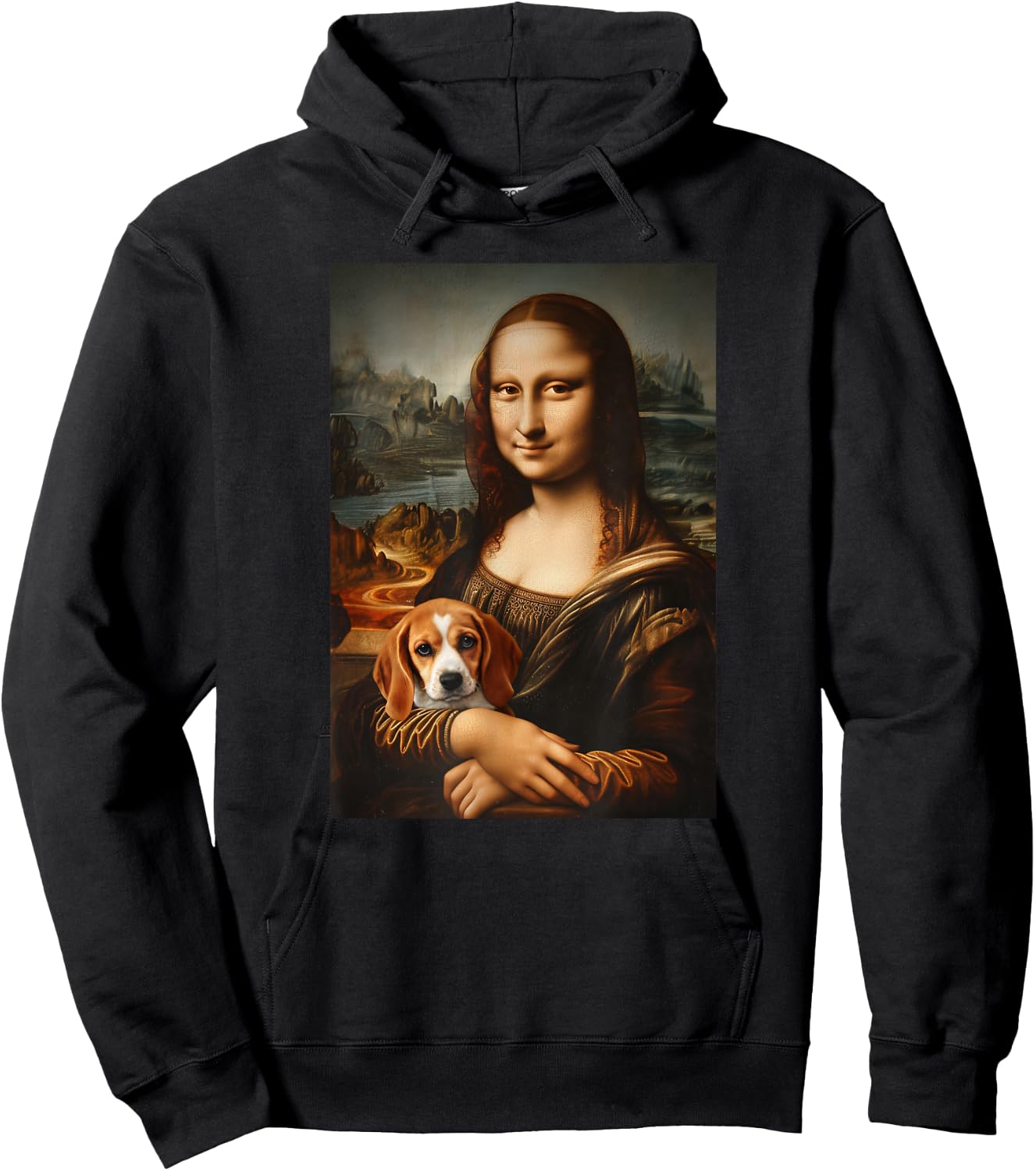 Beagle Mona Lisa Painting Art Dog Mom Dad Hoodie - Hoodie | Black