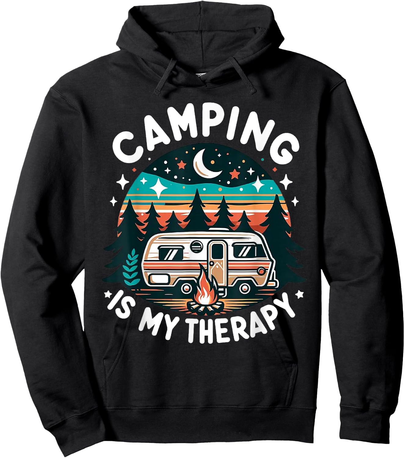 Vintage Camping Is My Therapy Family Adventure Outdoors Hoodie - Hoodie | Black