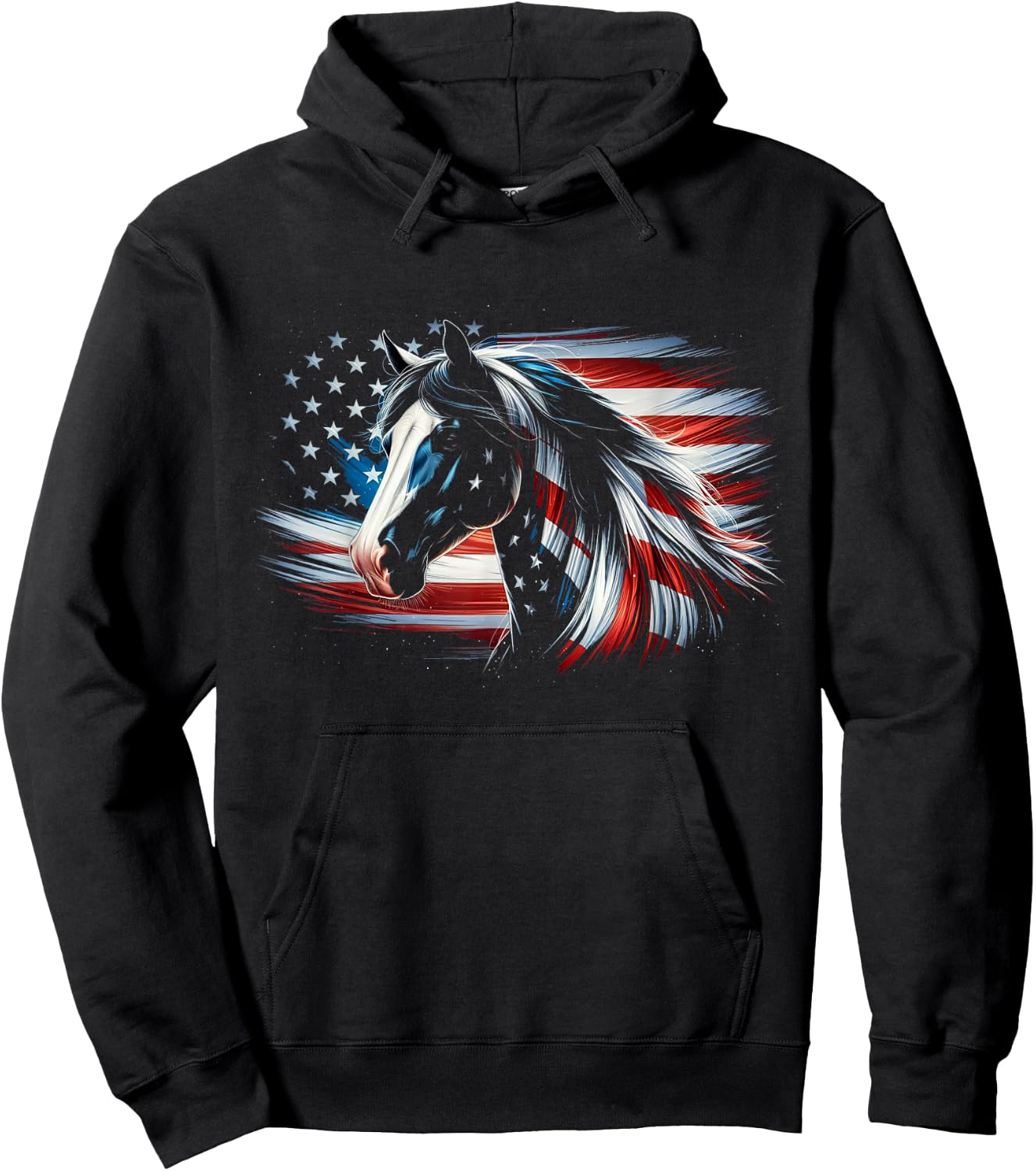 Vintage American Flag Horse Lovers 4th Of July Horse Hoodie - Hoodie | Black