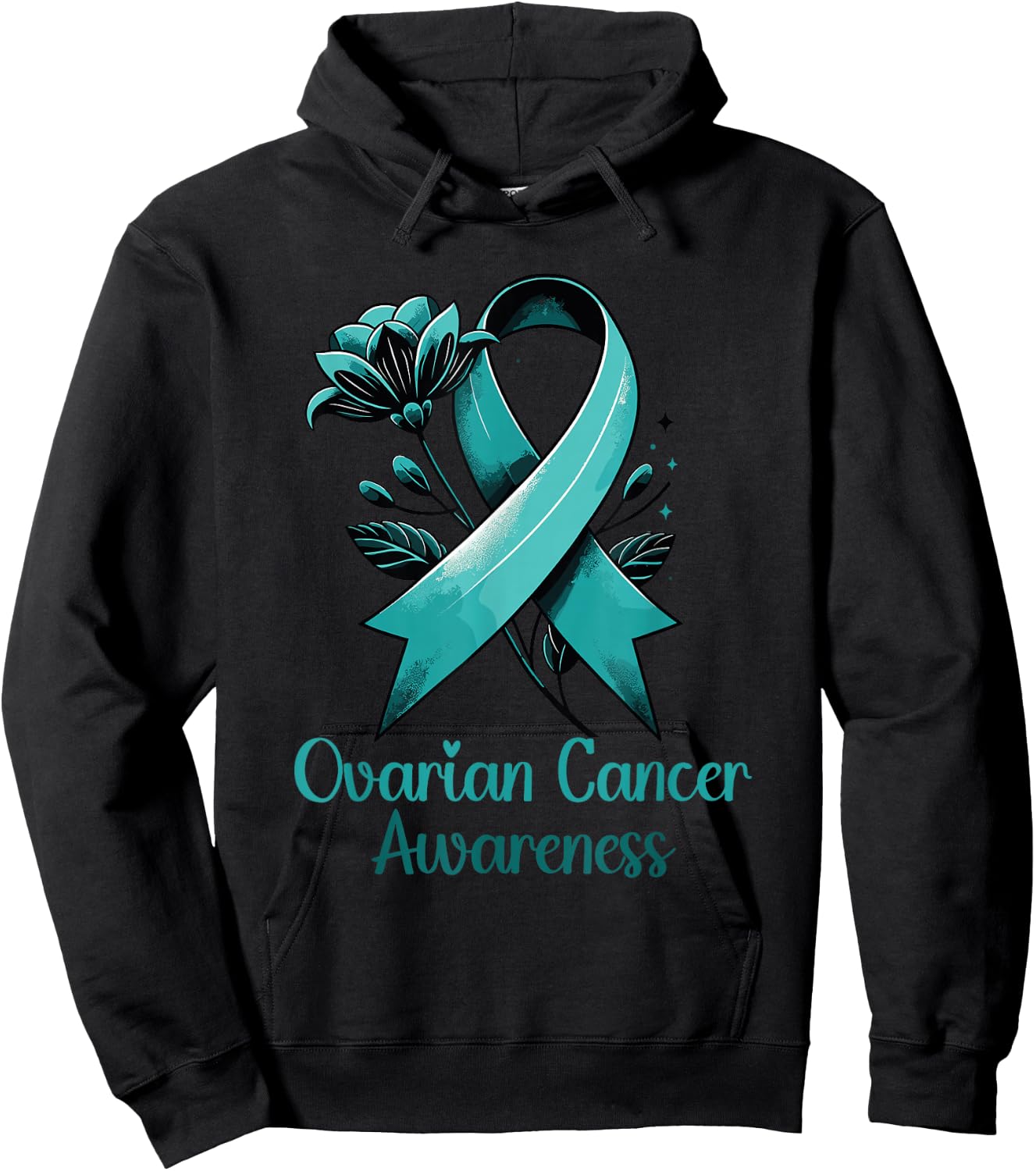 Elegant Teal Ribbon for Ovarian Cancer Awareness Hoodie - Hoodie | Black