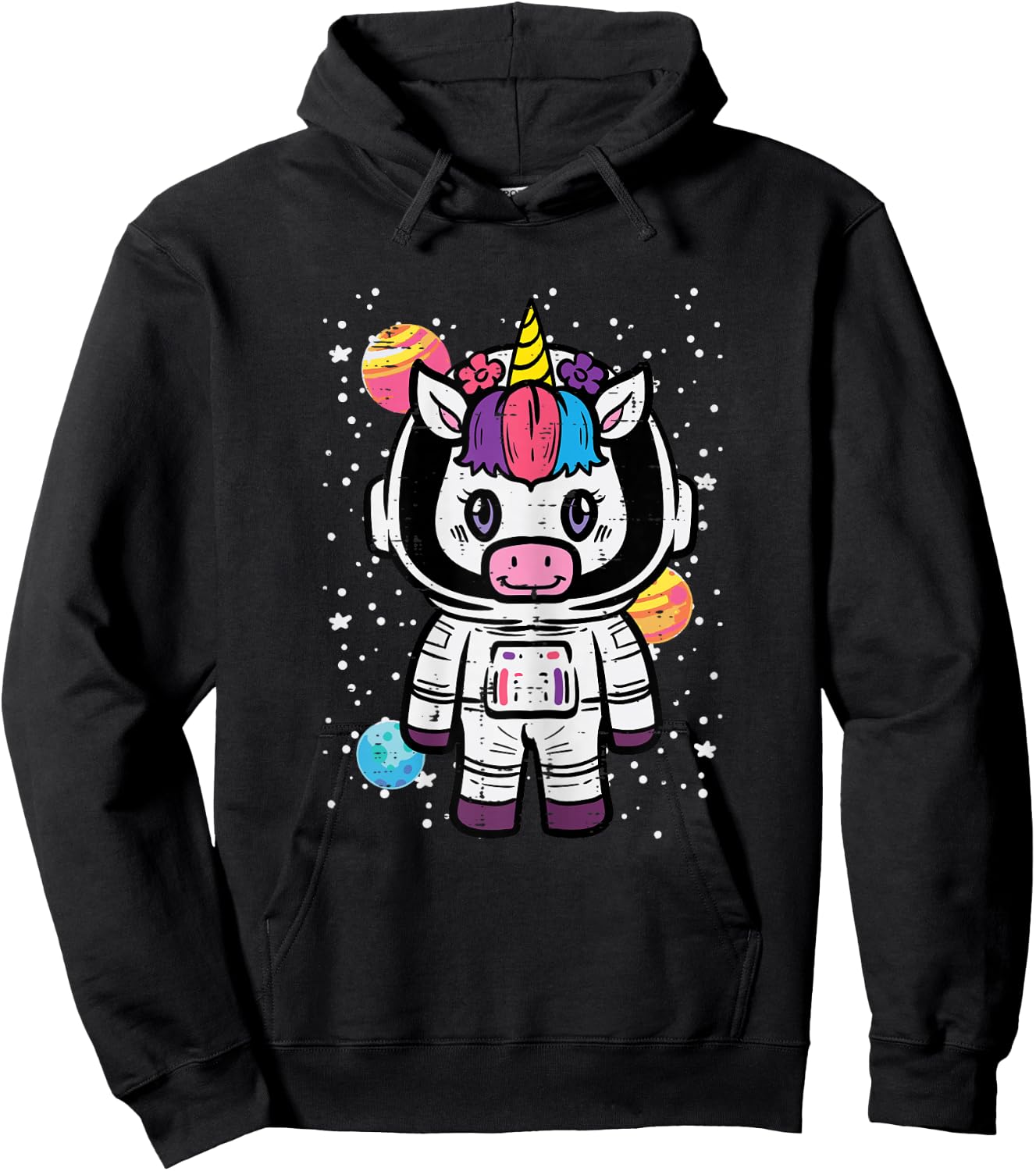 Astronaut Unicorn Cute Space Galaxy Toddler Girls Kids Women Hoodie - Hoodie | Black