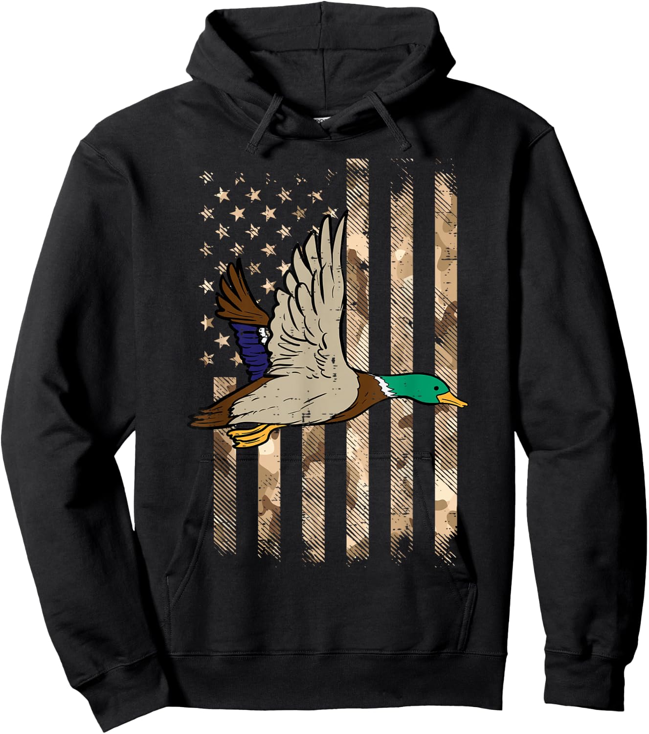 Duck Camo US Flag Vintage Patriotic Hunter Men Women Kids Hoodie - Hoodie | Black
