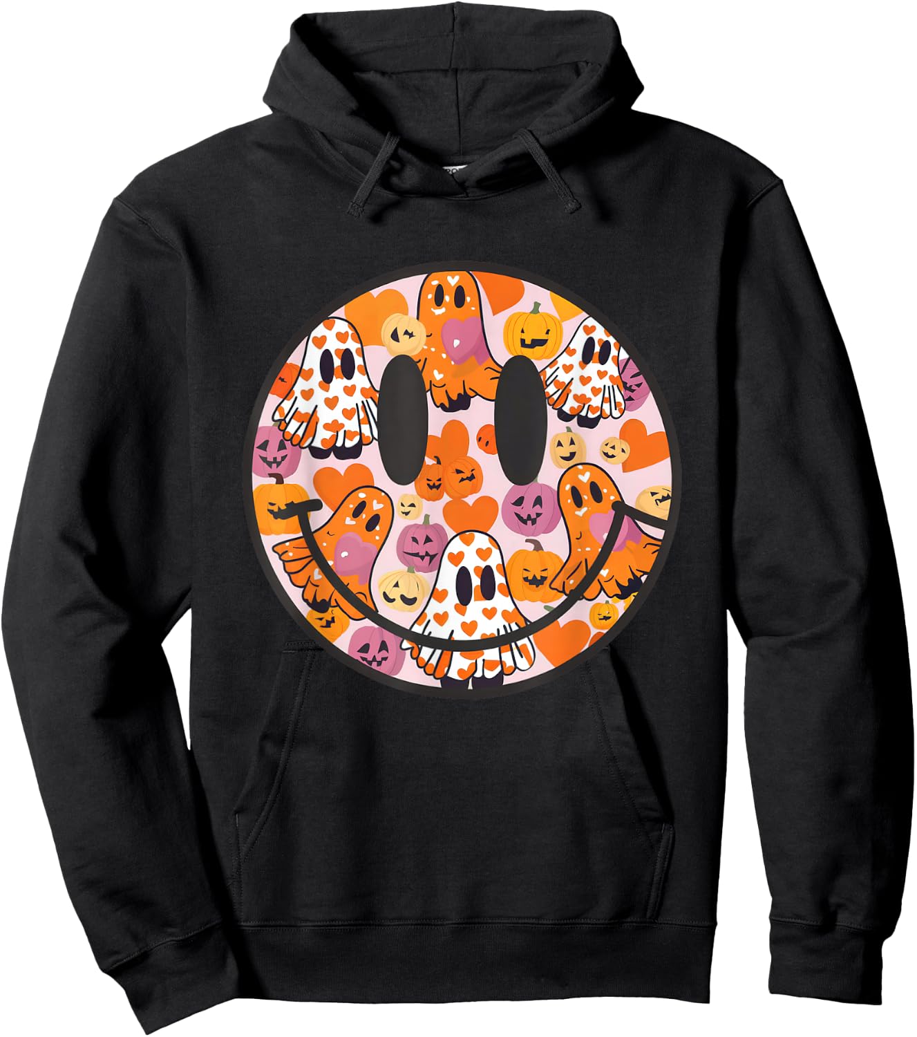 Halloween Smile Face Ghost Spooky Season Girls Kids Hoodie - Hoodie | Black