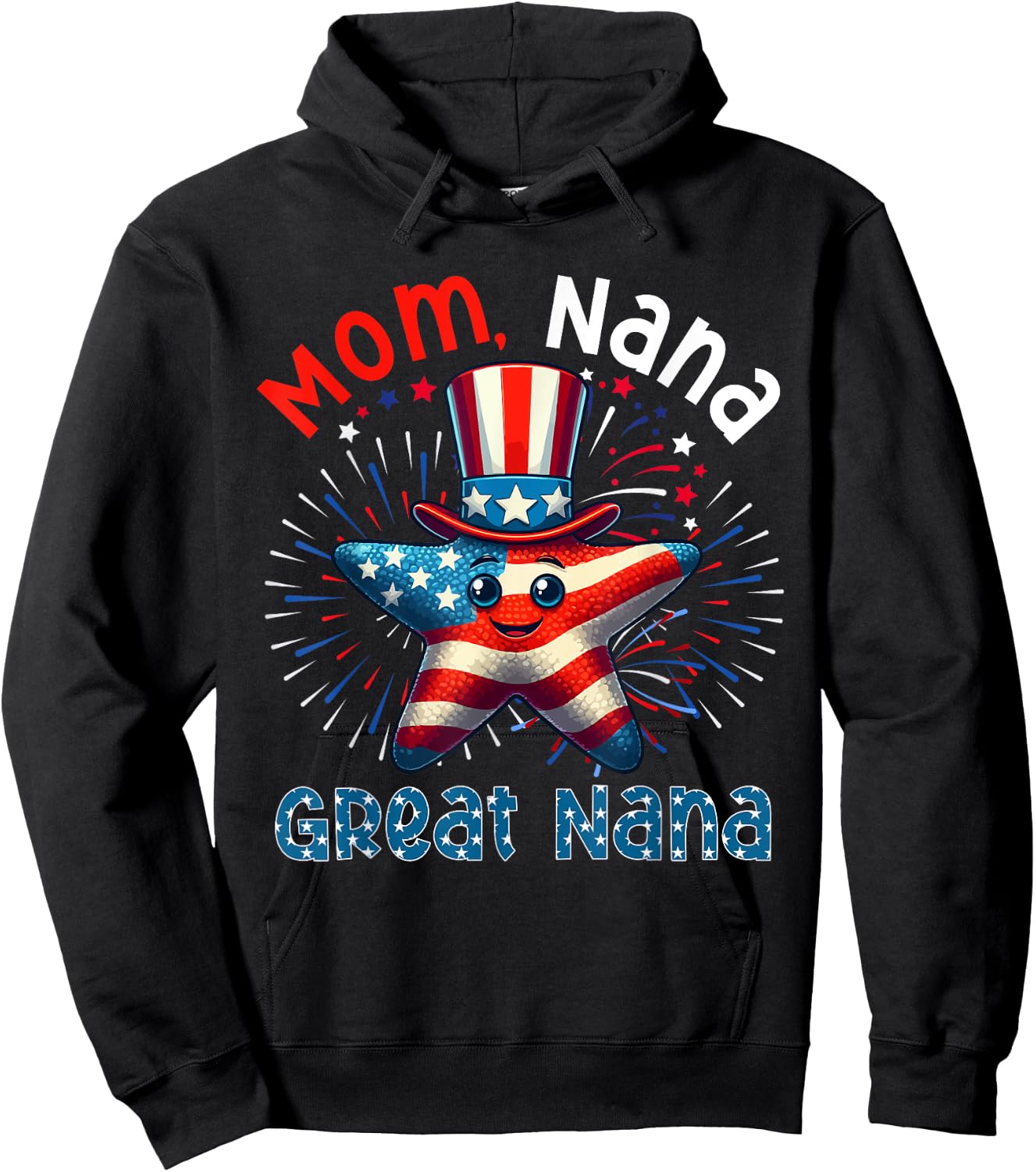 Mom Nana Great Nana 4th Of July Costume Starfish Fisherman Hoodie - Hoodie | Black
