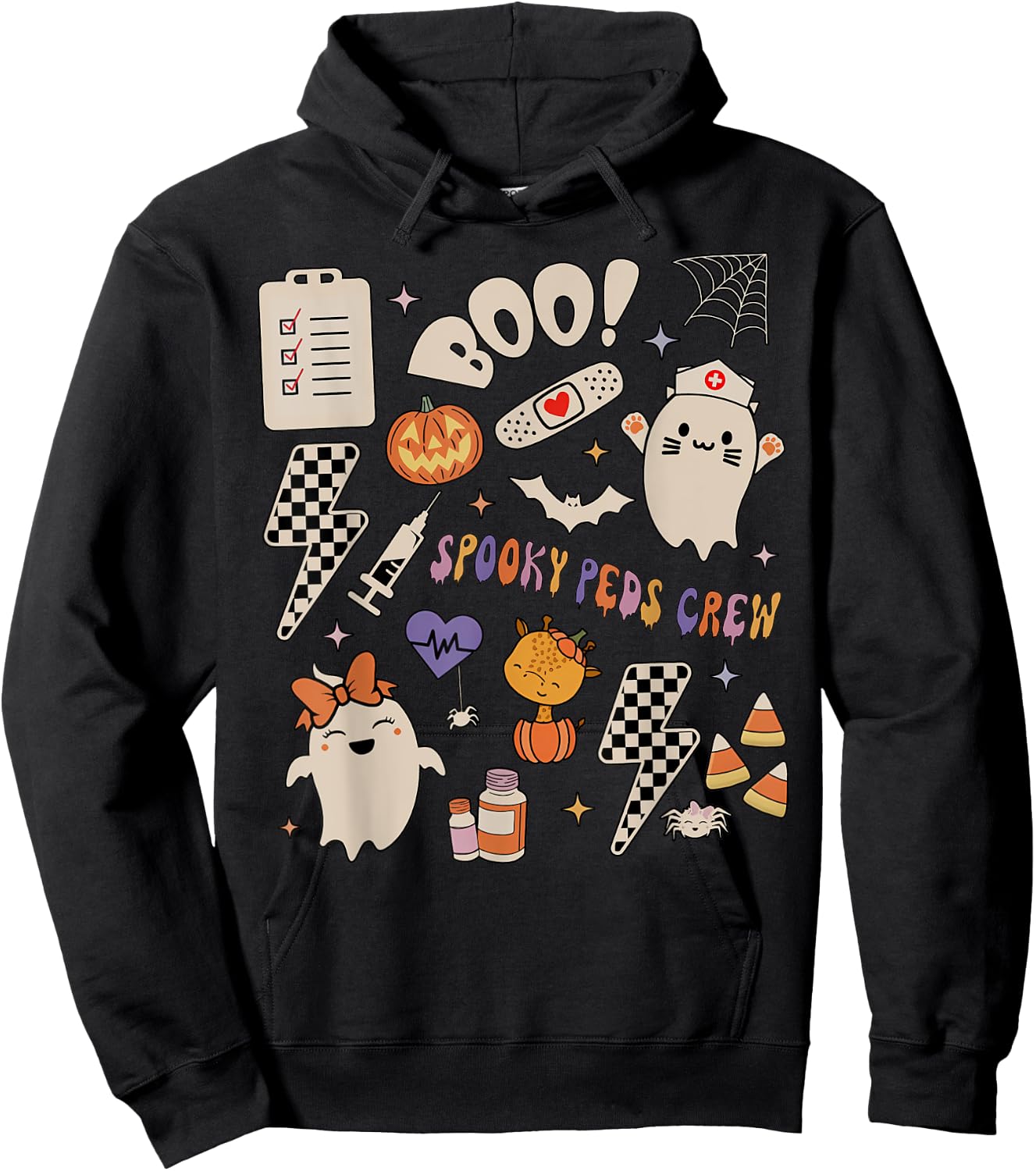 Boo Spooky PEDS Crew Ghost Pediatric Nurse Halloween Hoodie - Hoodie | Black