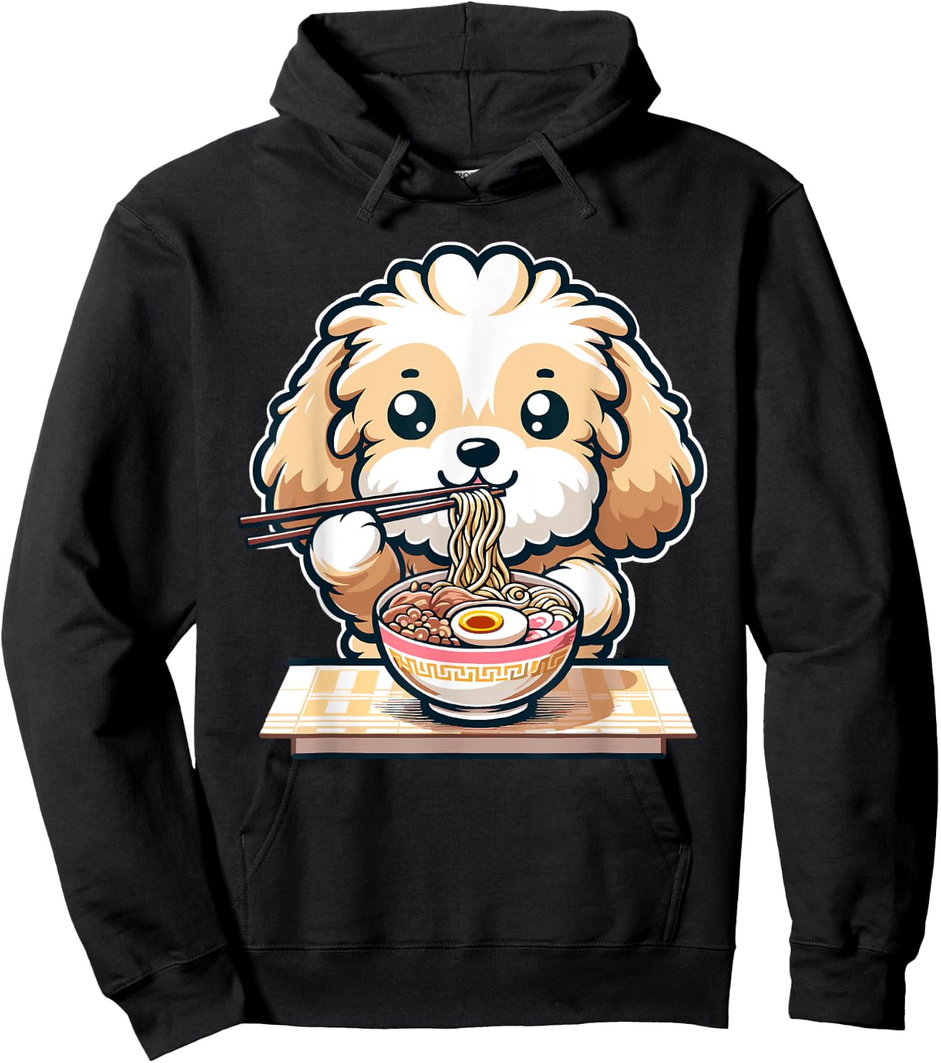 Cute Kawaii Cockapoo Eating Ramen Noodles Food Dog Lovers Hoodie - Hoodie | Black
