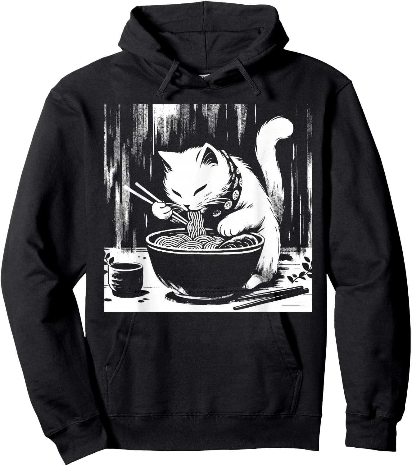 Retro Japanese Kawaii Anime Ramen Men Kids Women Cat Ramen Hoodie - Hoodie | Black