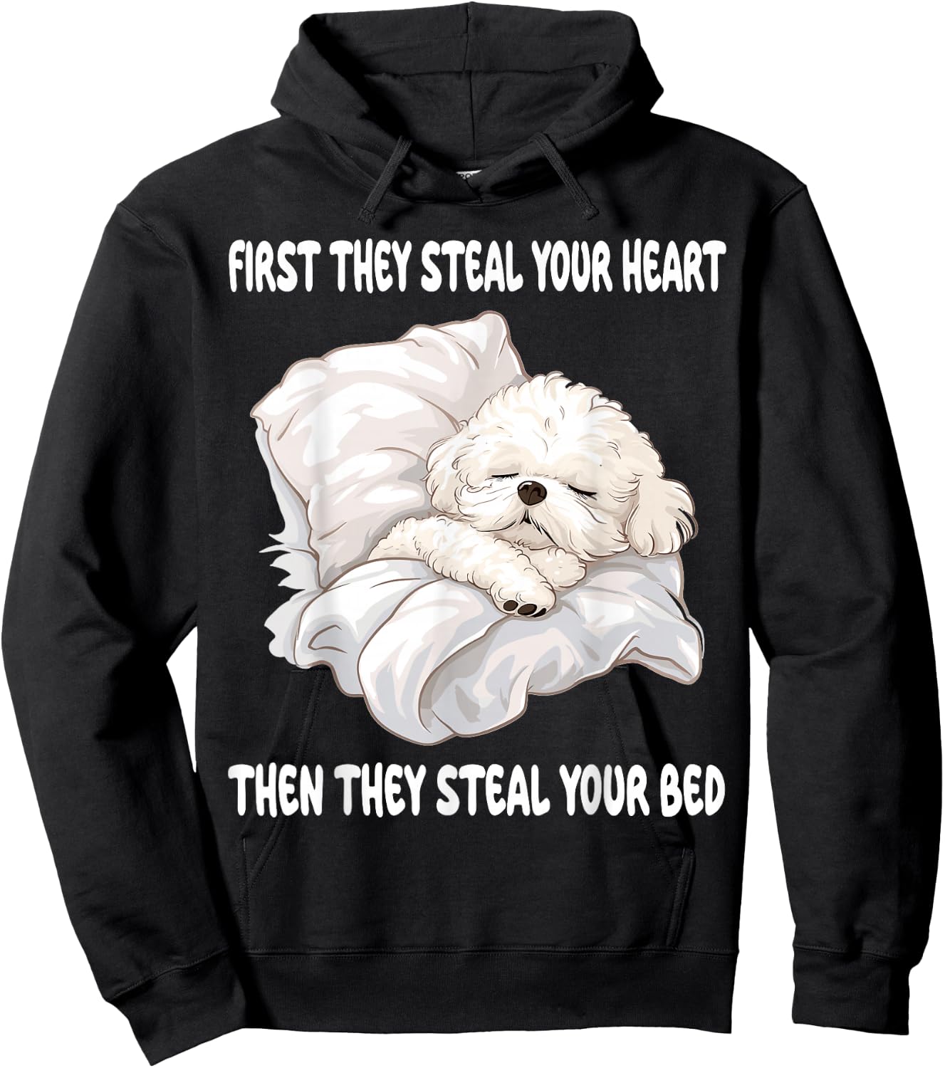 Bichon Frise Sleeping Pajamas Nightgown Hoodie - Hoodie | Black