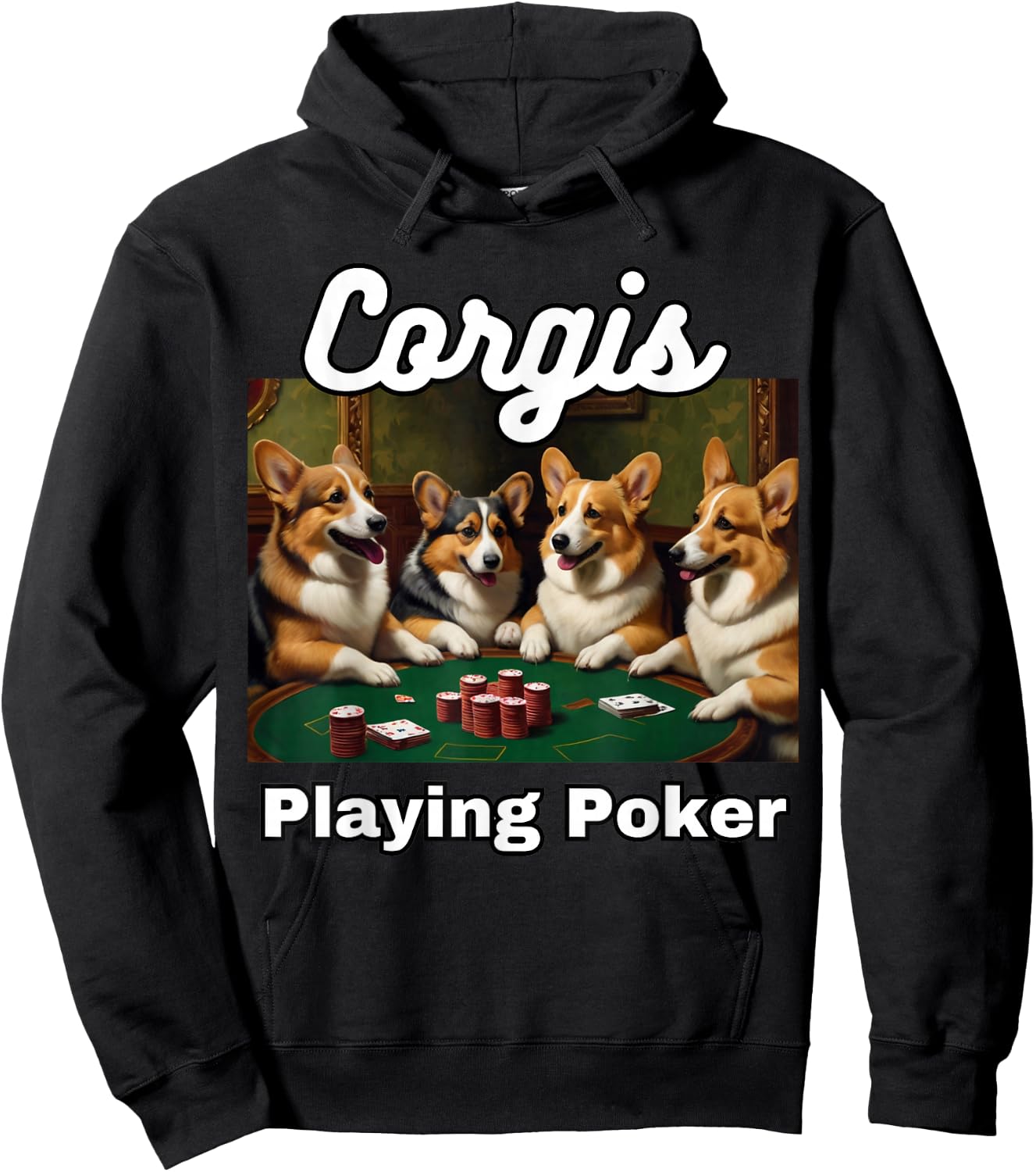 Dogs Playing Poker Corgis Dog Welsh Corgi Hoodie - Hoodie | Black