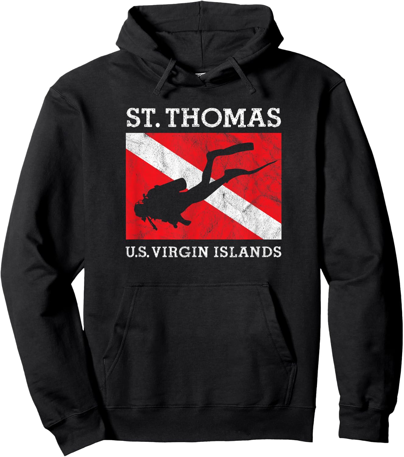 Vintage St Thomas USVI Scuba Dive Flag Vacation Souvenir Hoodie - Hoodie | Black