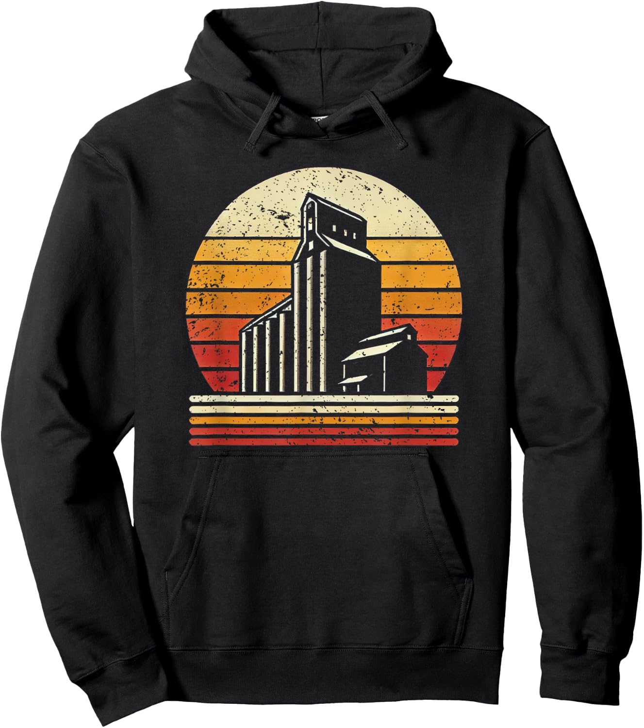 Rustic Grain Elevator - Retro Sunset Gifts for Farmers Hoodie - Hoodie | Black