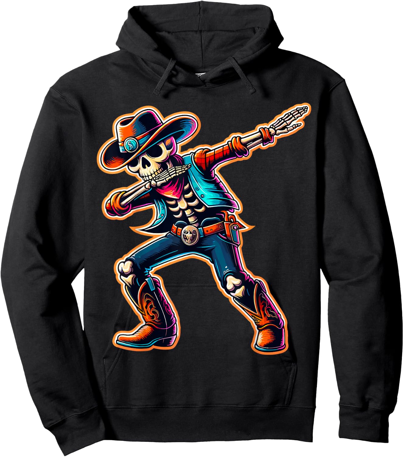 Magical and Funny Cowboy Gifts Cowboy Dabbing Skeleton Halloween Western Hoodie - Hoodie | Black