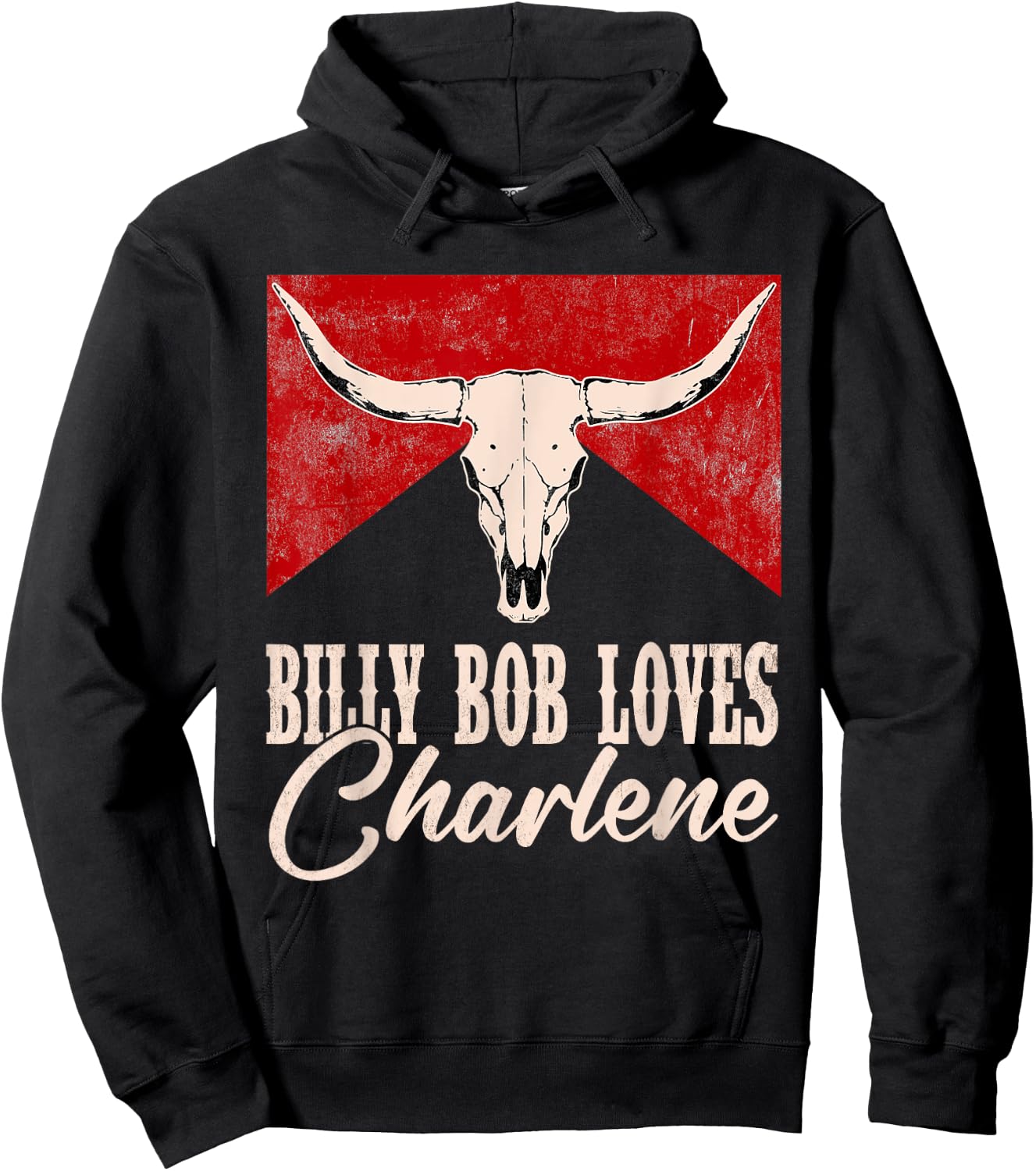 Billy Bob Loves Charlene Western Bull-Skull Retro Hoodie - Hoodie | Black