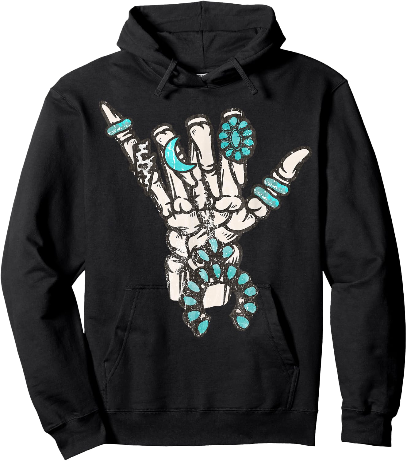 Western Turquoise Rings Skeleton Hands Cowgirl Hoodie - Hoodie | Black