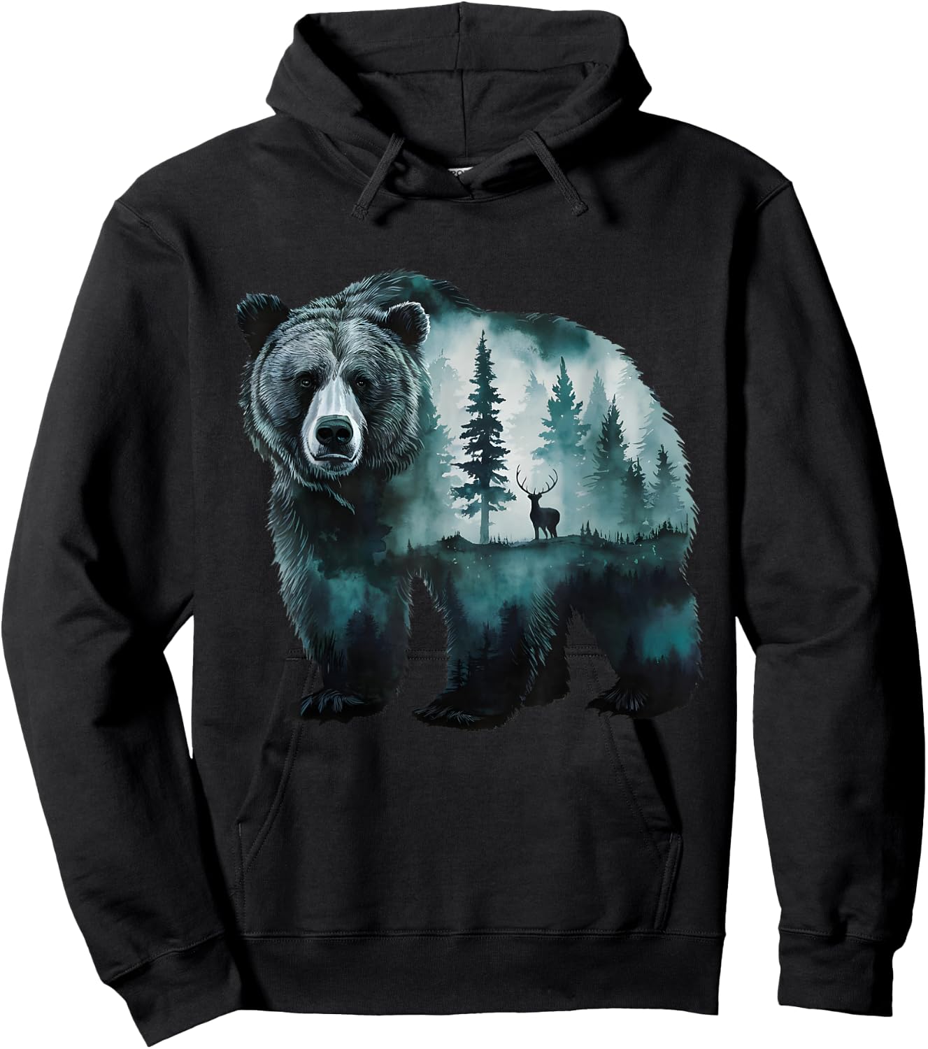 Majestic Grizzly Bear Deer Forest Scenic Nature Wildlife Art Hoodie - Hoodie | Black