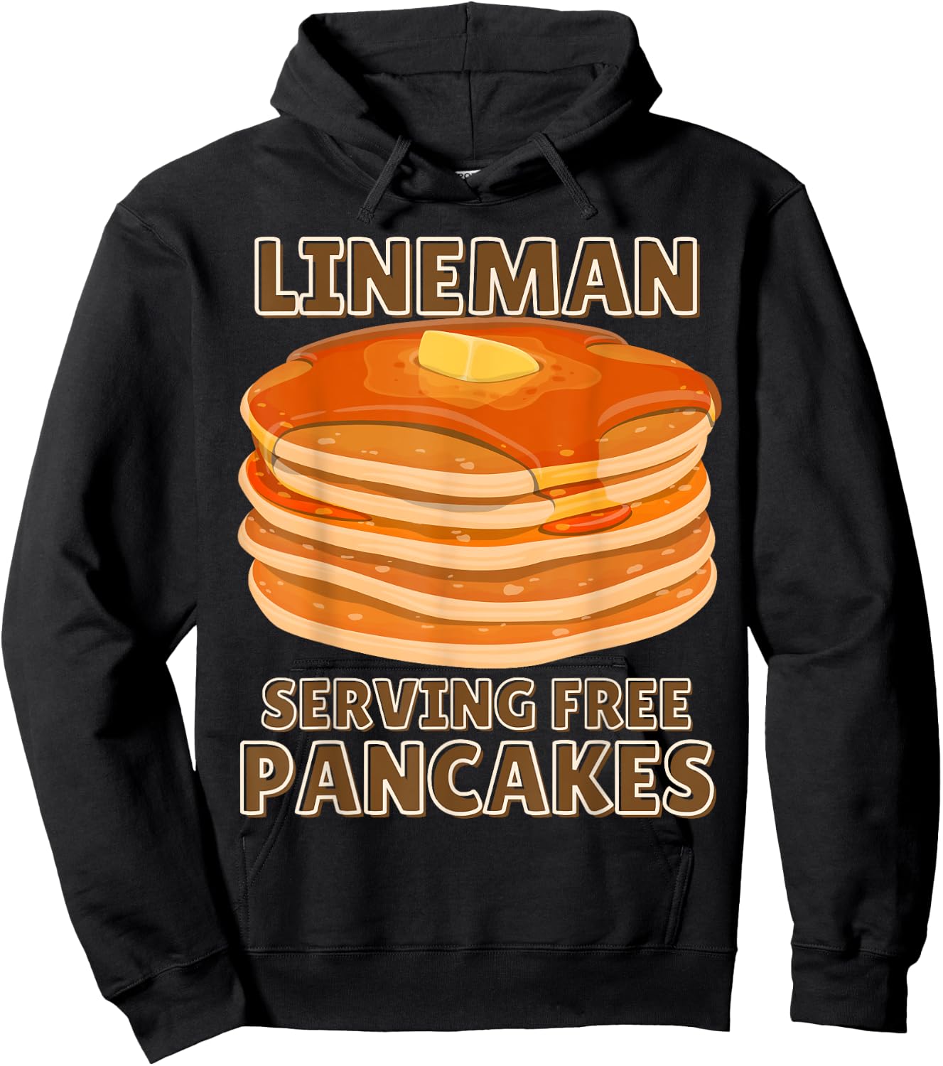 Lineman Serving Free Pancakes Football OL or DL -Adults, -Kids Black Small Modern U-Neck Short Sleeve Hoodie - Hoodie | Black