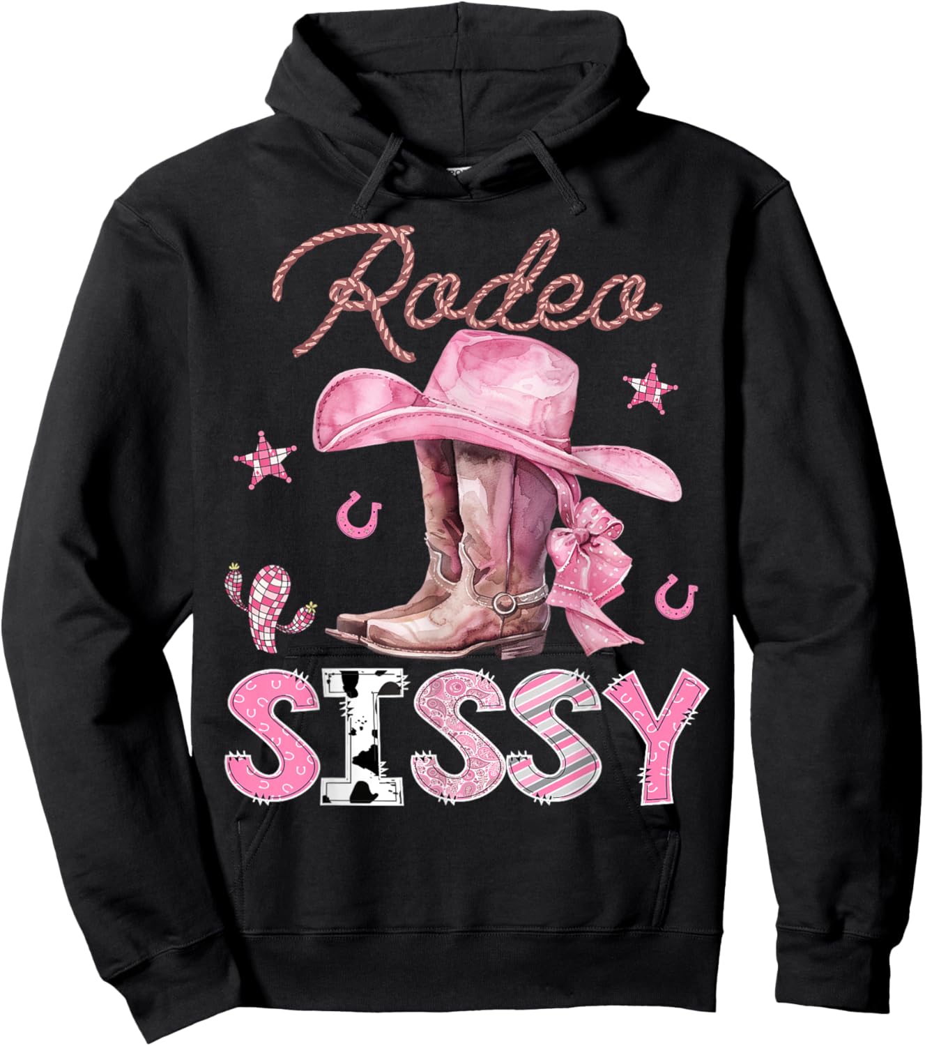 Rodeo Sissy Pink Boots Coquette CowGirl Birthday Party Hoodie - Hoodie | Black