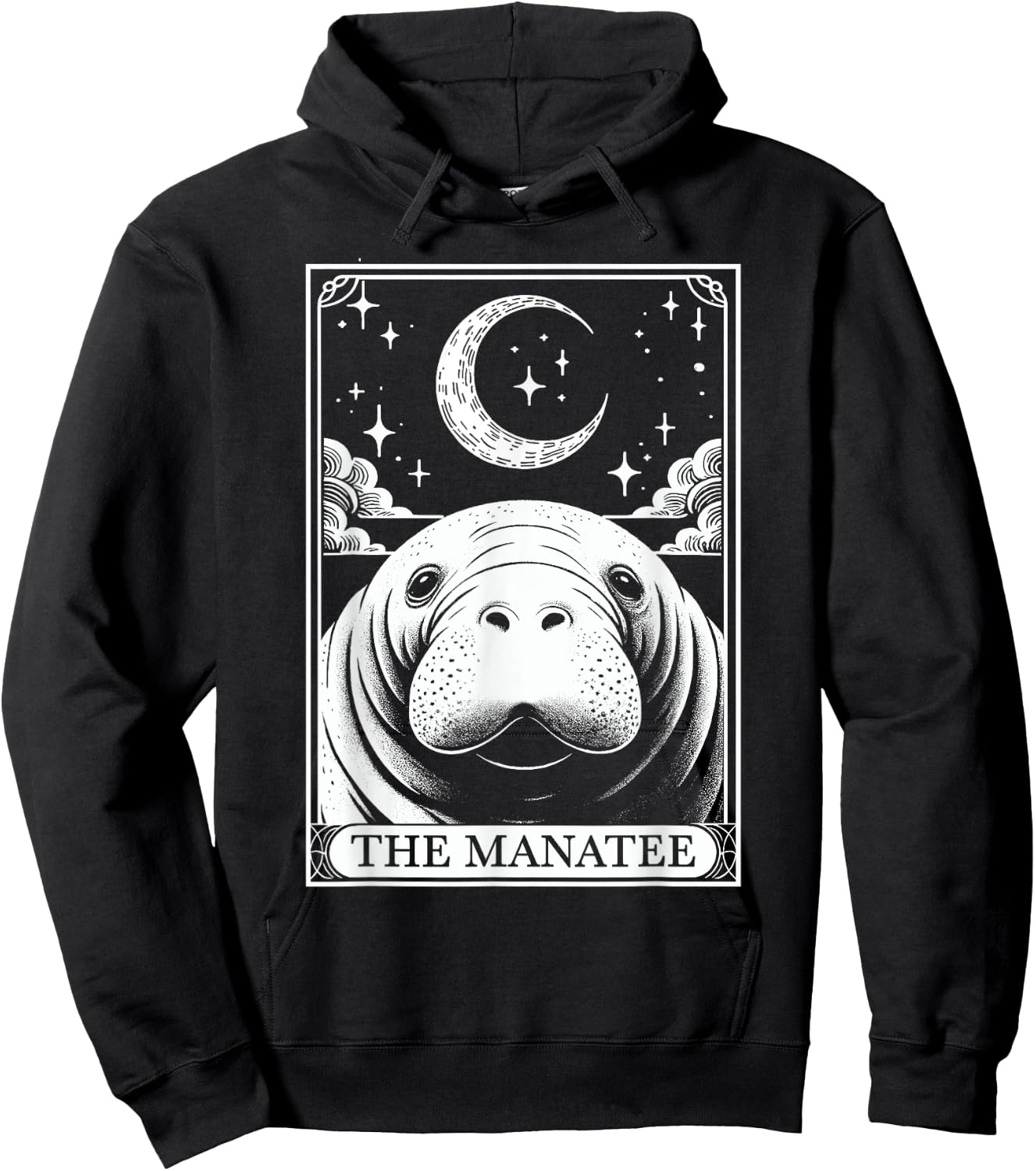 Tarot Card Vintage Crescent Moon Manatee Sea Animal Lovers Hoodie - Hoodie | Black