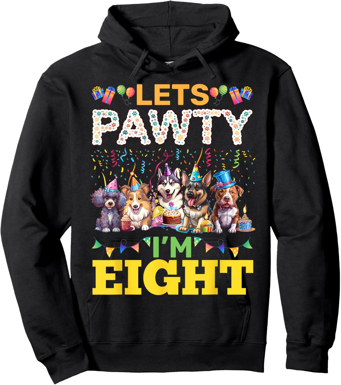 Lets Pawty Im 8 Pawsome Birtday Dog Party Hoodie - Hoodie | Black