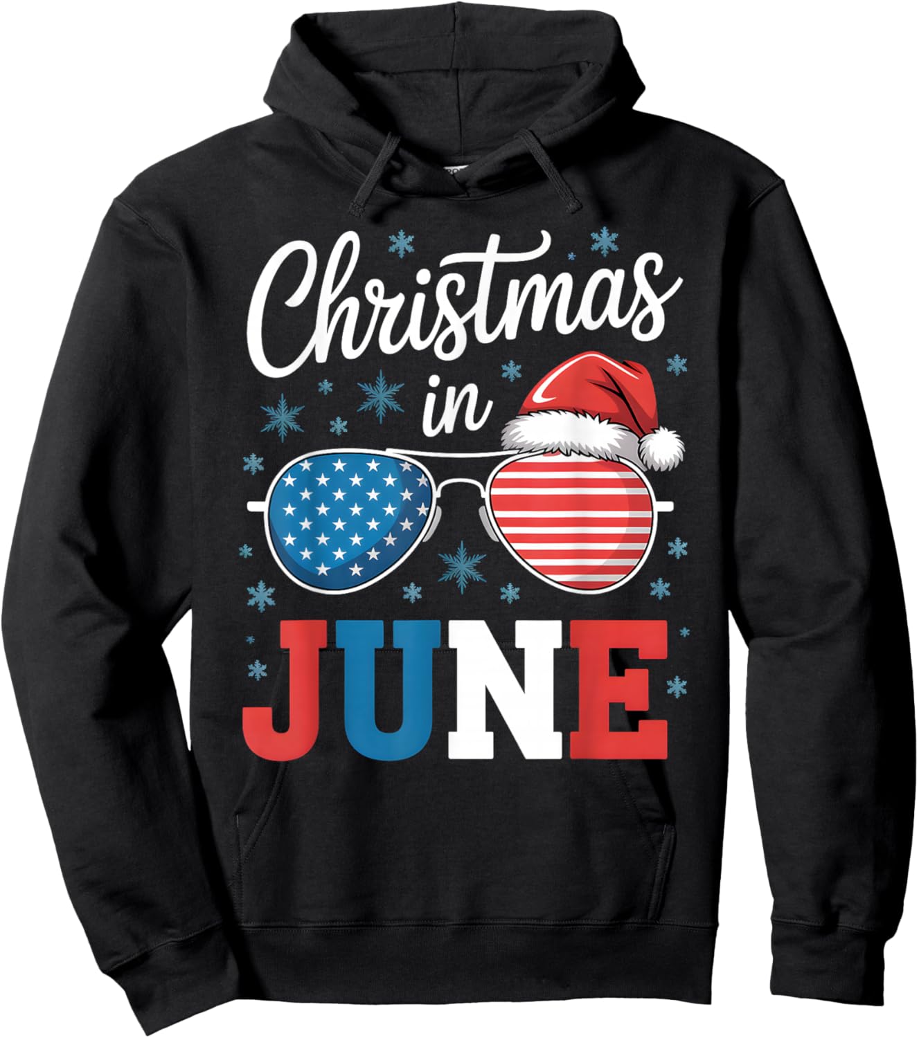 Christmas In June Sunglasses Santa Hat US Flag Vacation Hoodie - Hoodie | Black