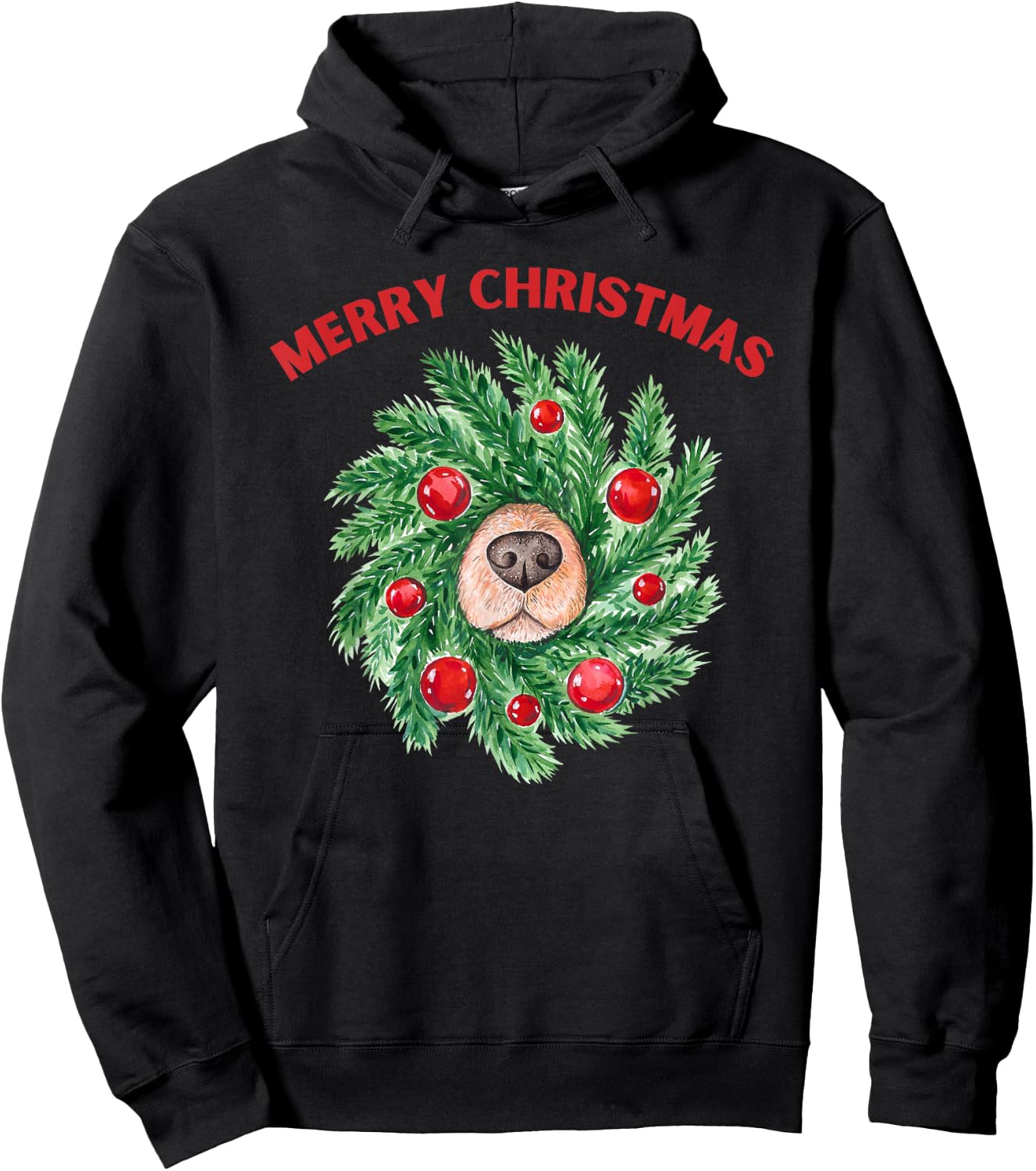 HeadOverHeels For Dogs Comfort Collection & Gear Cute Merry Christmas Wreath Dog Nose Hoodie - Hoodie | Black