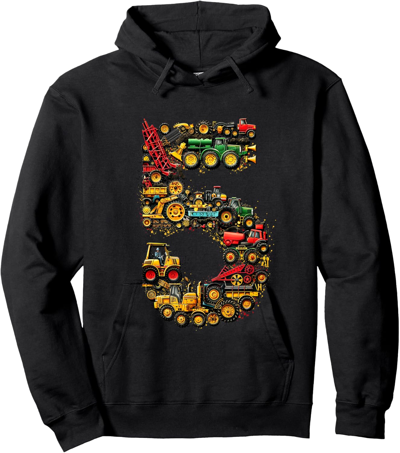 Kids 5th Birthday Farm Tractor Truck 5 Years Old Birthday Hoodie - Hoodie | Black