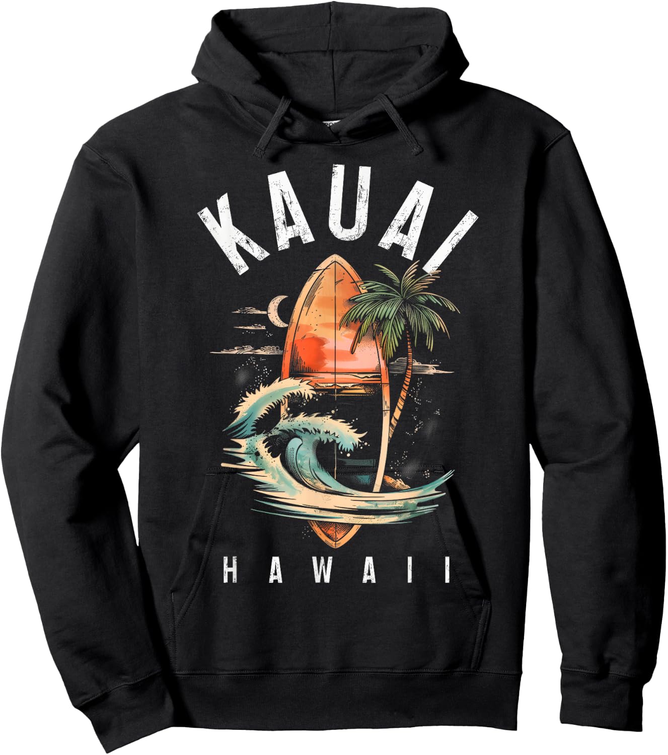 Kauai Hawaii Surf Hawaiian Vintage Surfing Surfer Hoodie - Hoodie | Black