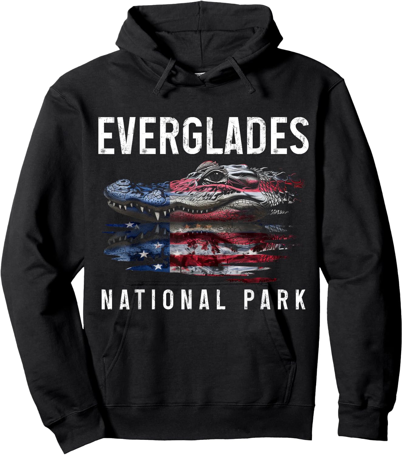 Everglades National Park Florida Alligator American Flag Hoodie - Hoodie | Black