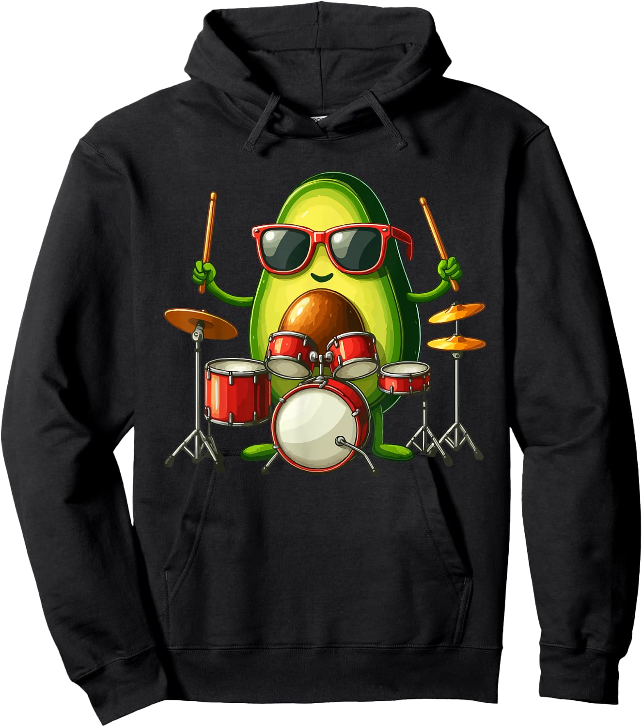 Avocado Sunglasses Playing Drum Funny Fruit Instrument Hoodie - Hoodie | Black