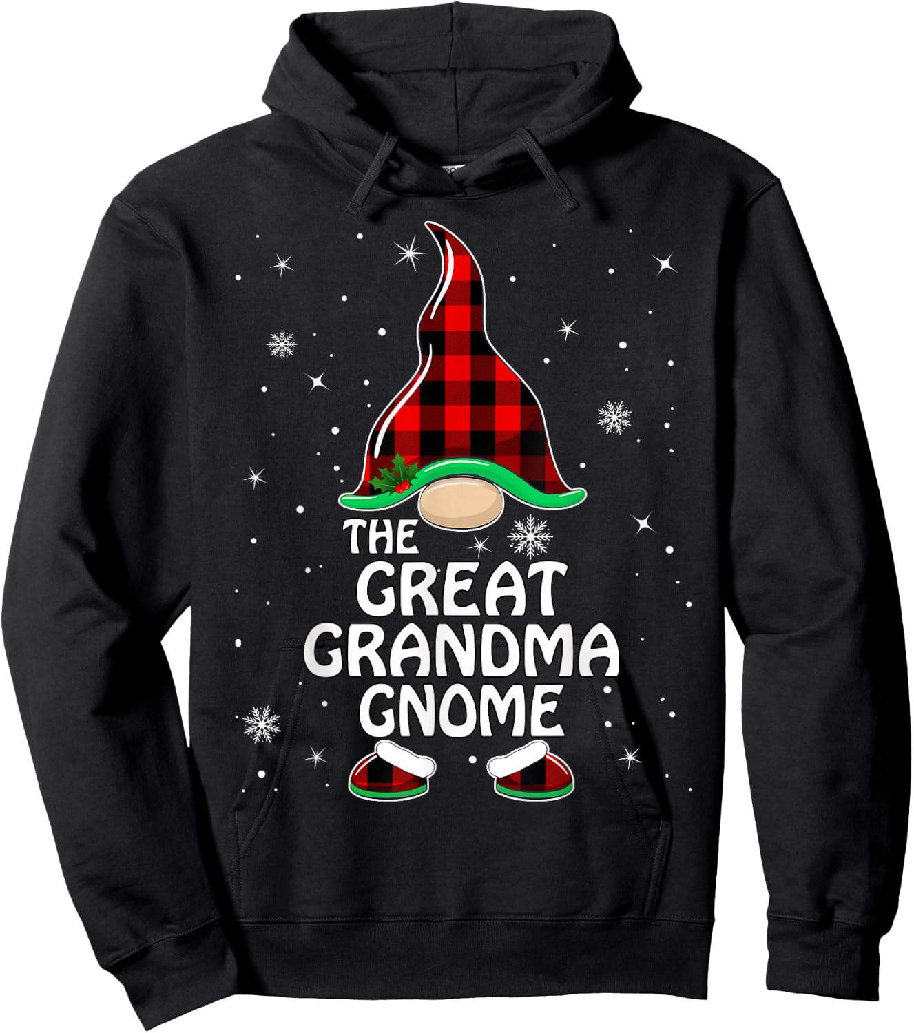 Great grandma Gnome Buffalo Plaid Matching Family Christmas Hoodie - Hoodie | Black