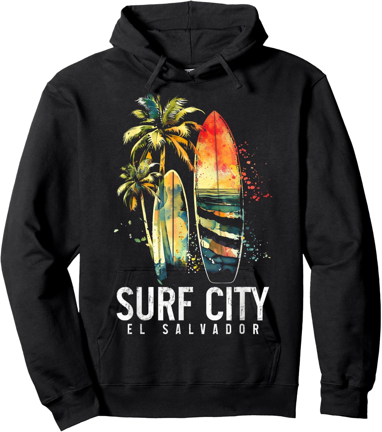 Surf City El Salvador Vintage Surfer Hoodie - Hoodie | Black